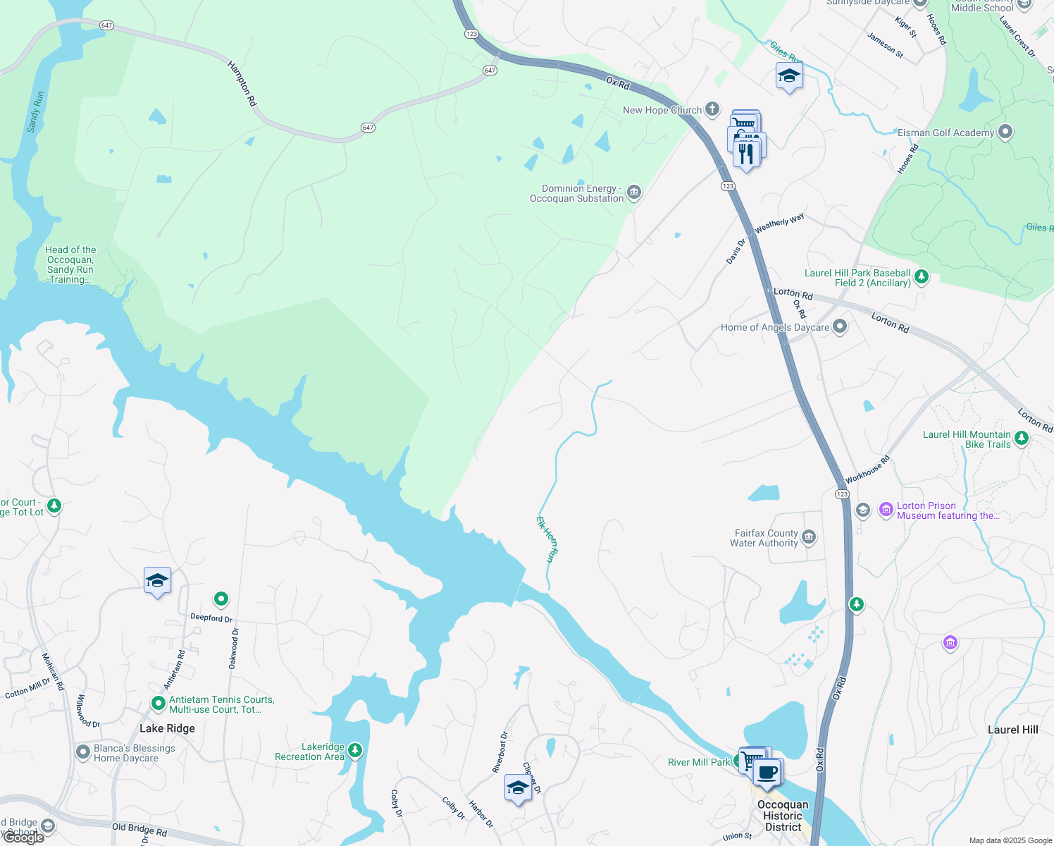 map of restaurants, bars, coffee shops, grocery stores, and more near 9411 Ballendine Court in Lorton