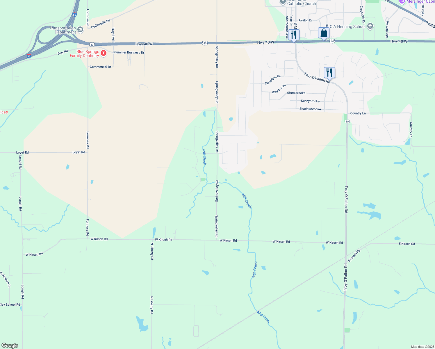 map of restaurants, bars, coffee shops, grocery stores, and more near 1200 Springvalley Road in Troy