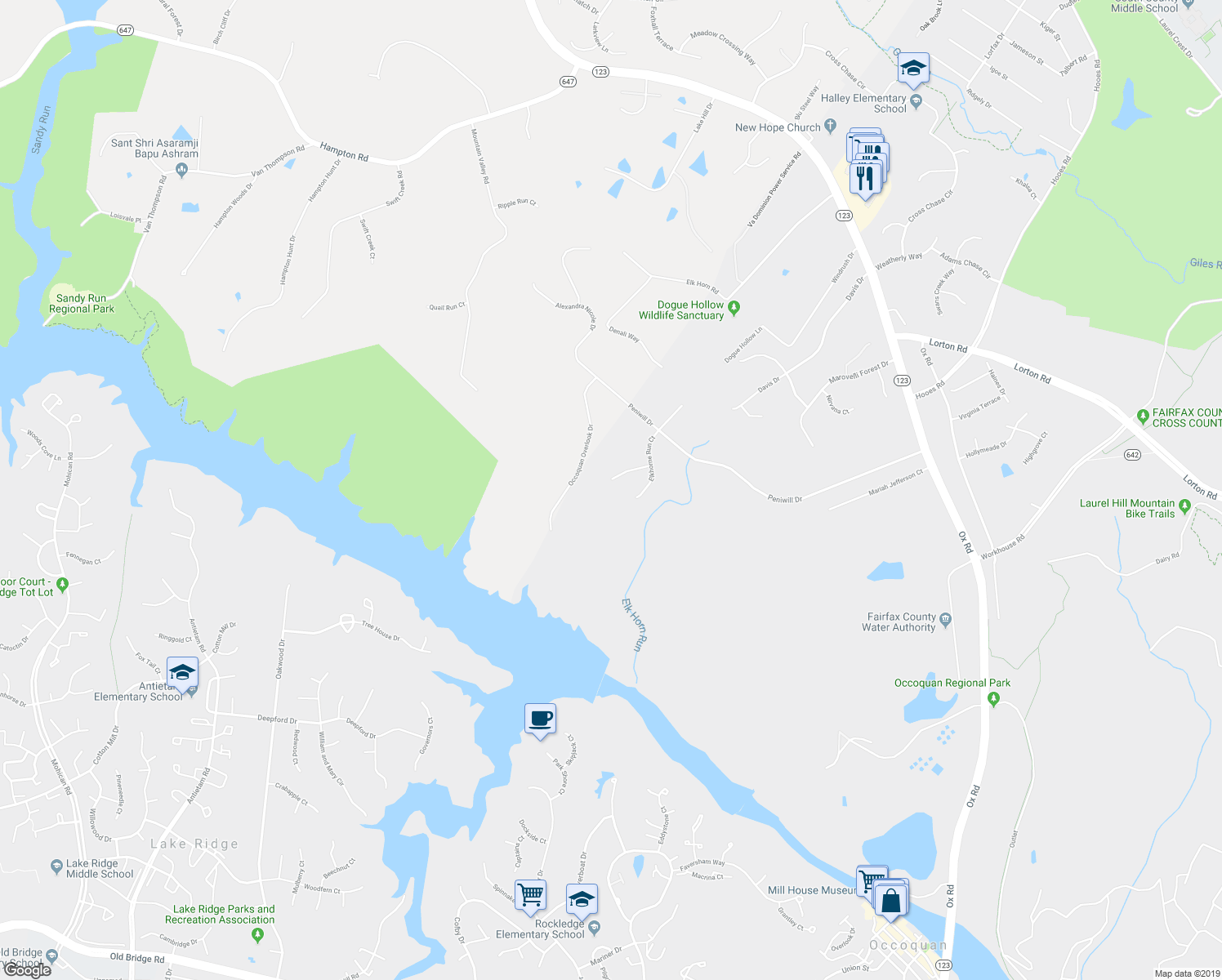 map of restaurants, bars, coffee shops, grocery stores, and more near 9411 Ballendine Court in Lorton