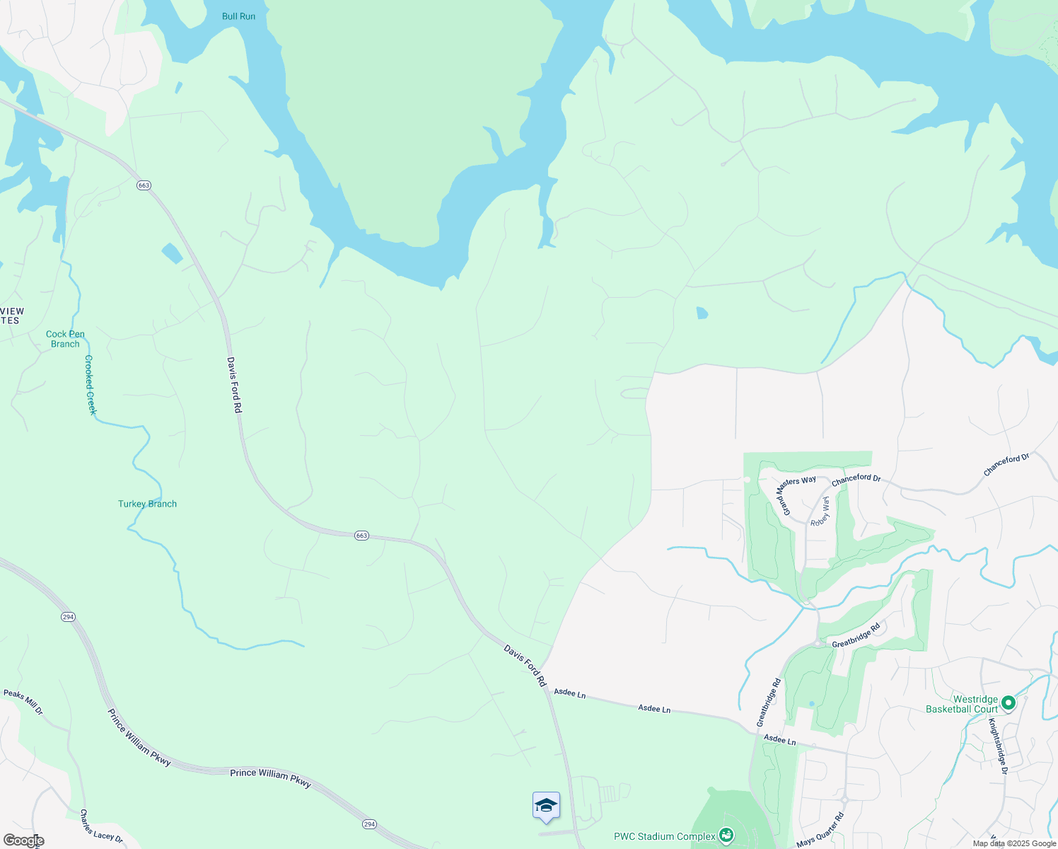map of restaurants, bars, coffee shops, grocery stores, and more near 11543 Gunner Court in Woodbridge