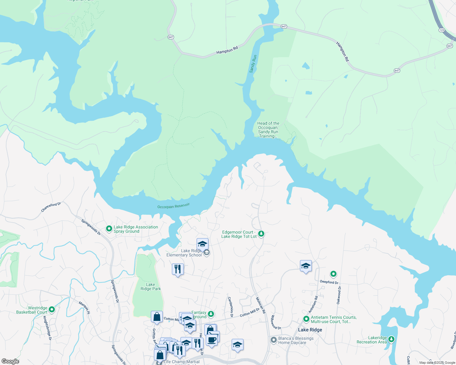 map of restaurants, bars, coffee shops, grocery stores, and more near 11450 Corinthia Court in Woodbridge