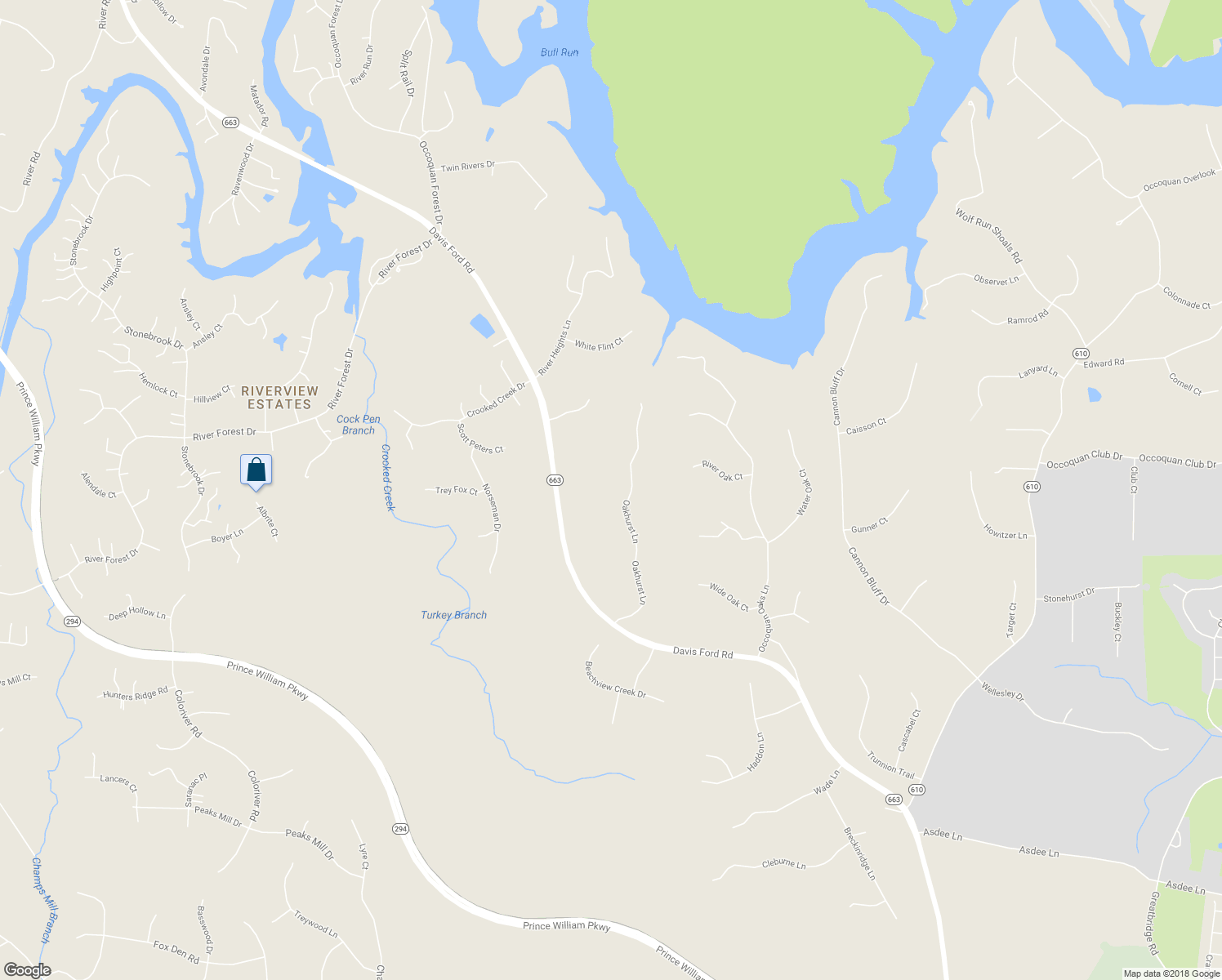 map of restaurants, bars, coffee shops, grocery stores, and more near 11450 Oakhurst Lane in Woodbridge