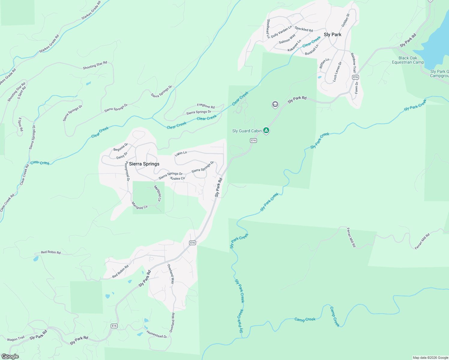 map of restaurants, bars, coffee shops, grocery stores, and more near 5799 Sly Park Road in Pollock Pines