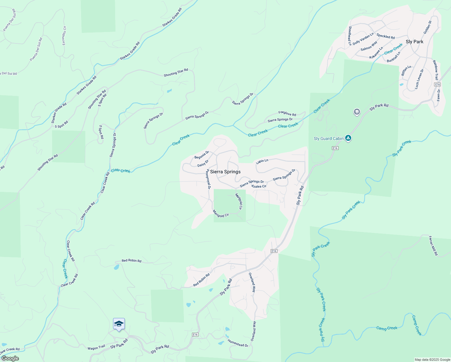 map of restaurants, bars, coffee shops, grocery stores, and more near 5603 Sierra Springs Drive in Pollock Pines