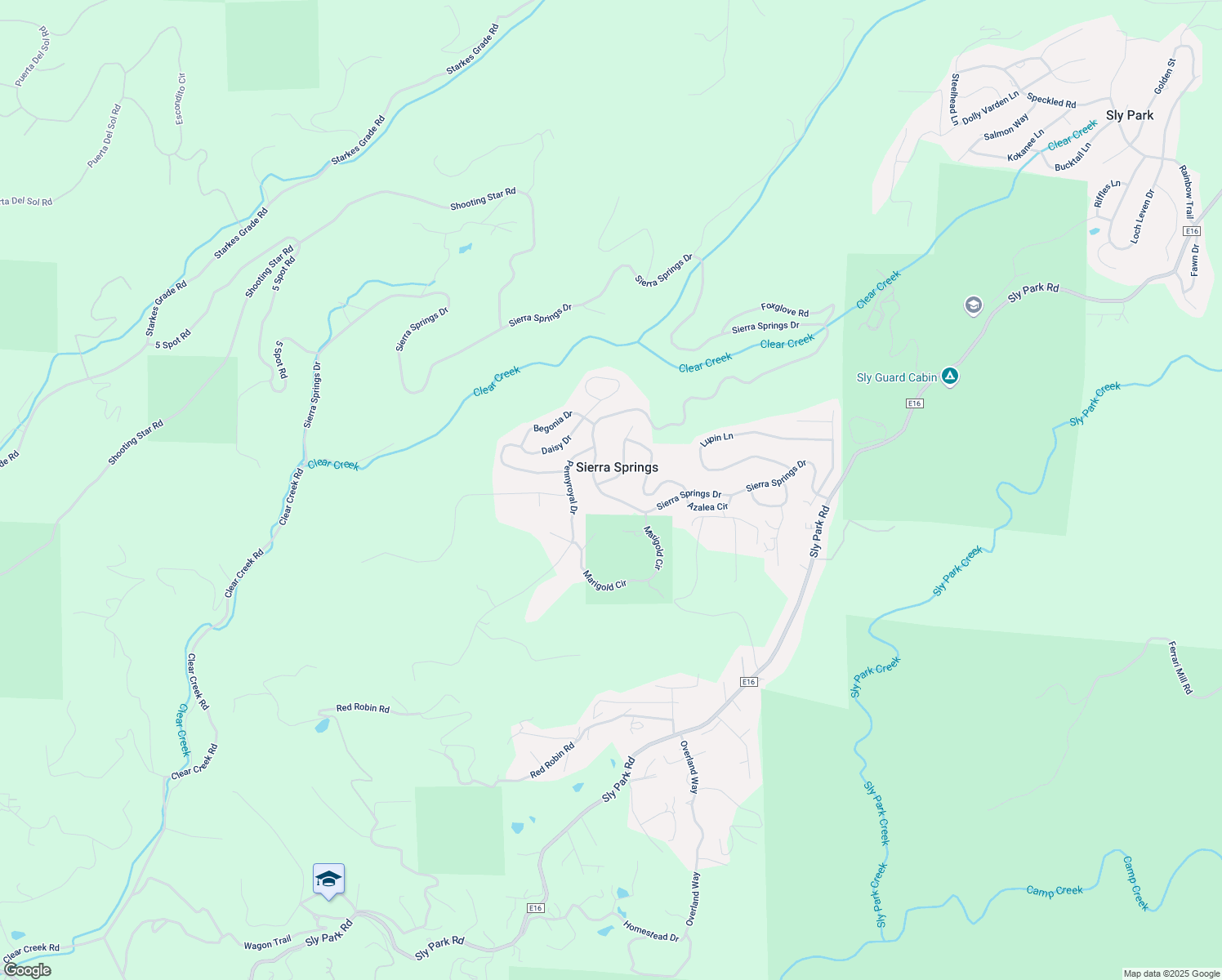map of restaurants, bars, coffee shops, grocery stores, and more near 5597 Sierra Springs Drive in Pollock Pines