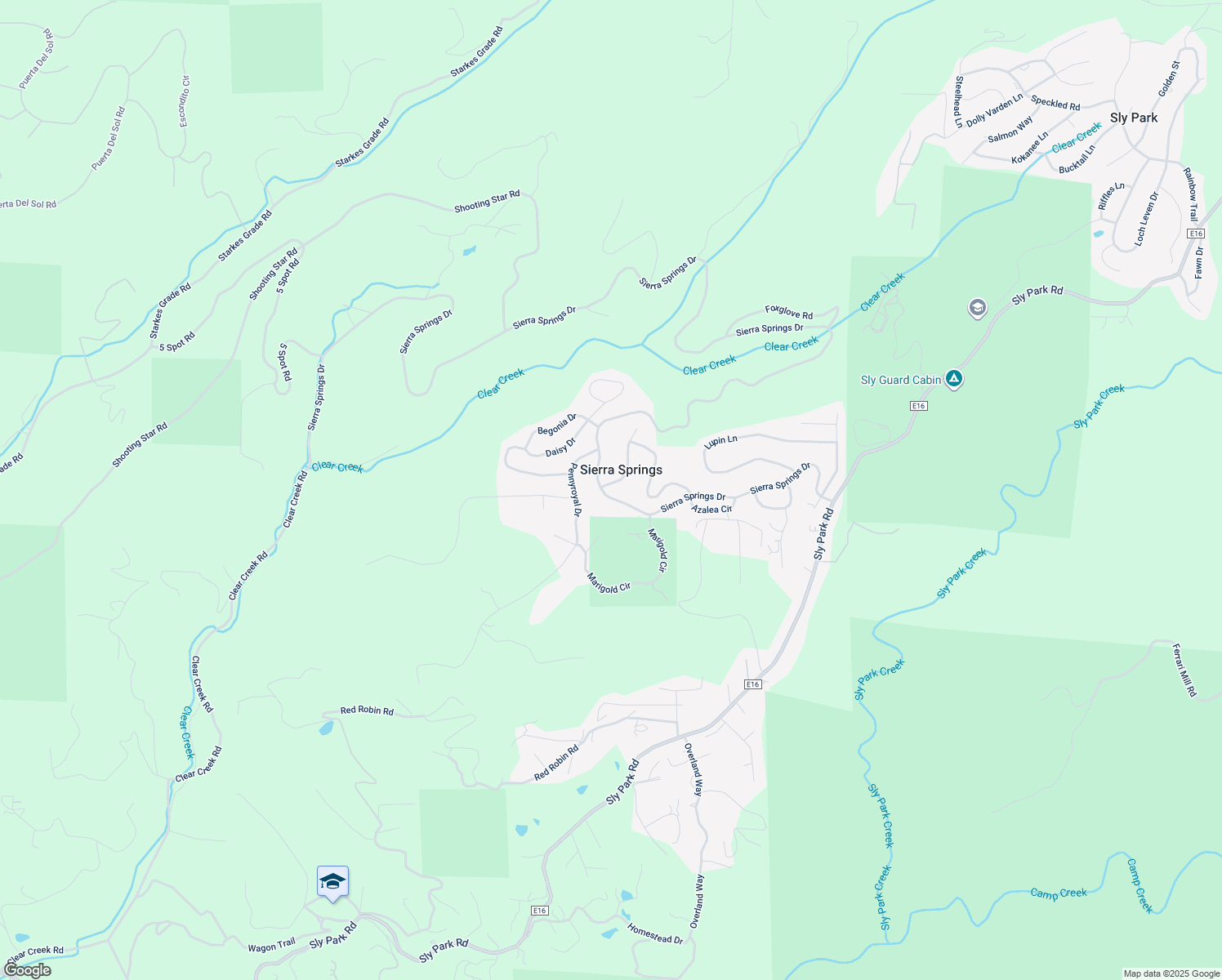 map of restaurants, bars, coffee shops, grocery stores, and more near 5575 Poppy Road in Pollock Pines