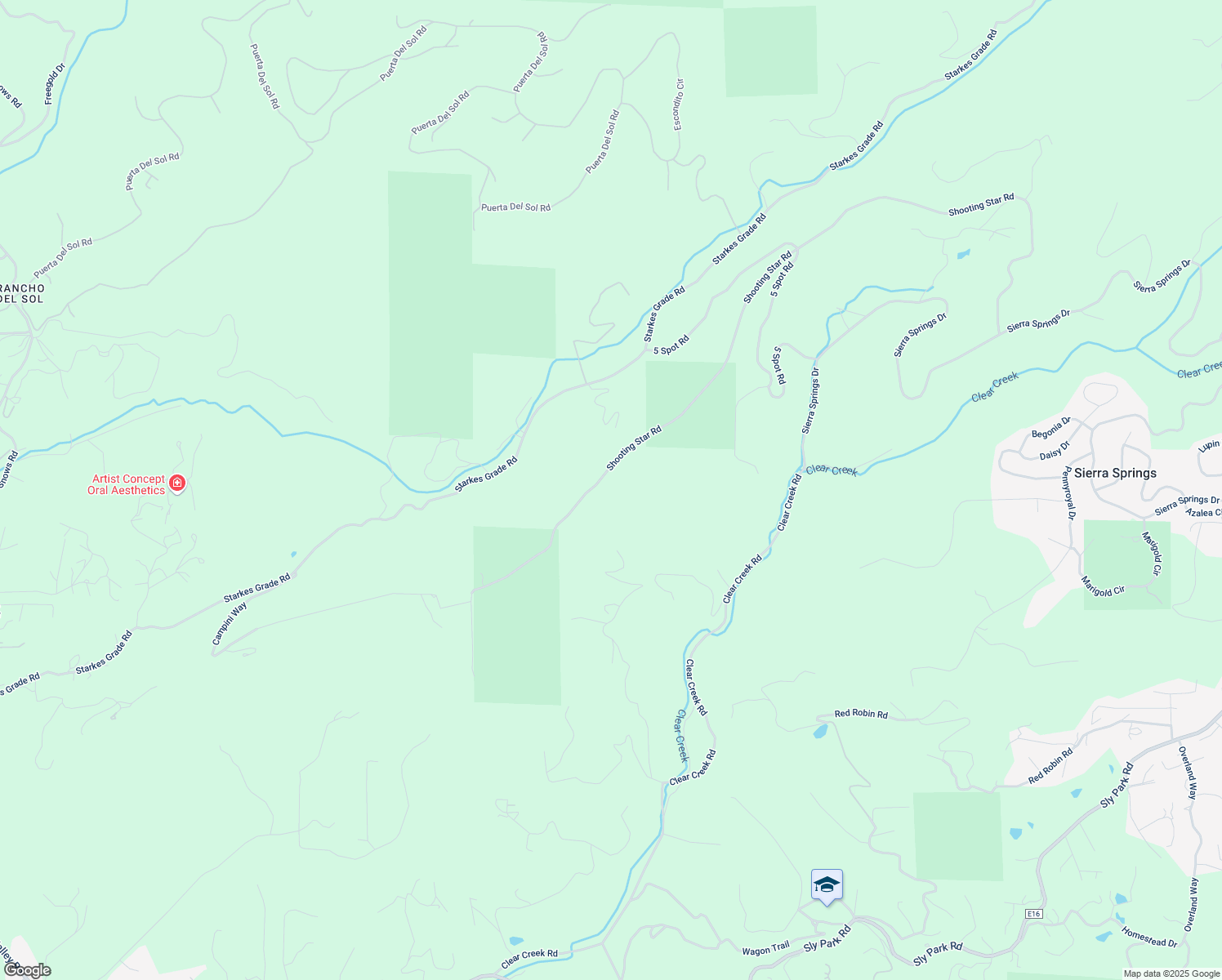 map of restaurants, bars, coffee shops, grocery stores, and more near 4810 Shooting Star Road in Pollock Pines