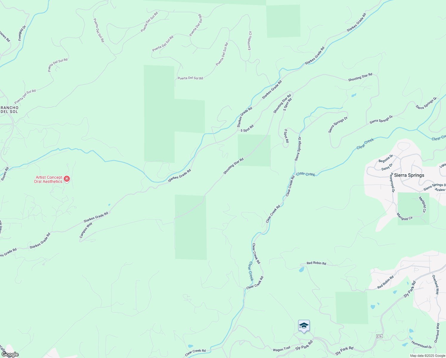 map of restaurants, bars, coffee shops, grocery stores, and more near 4810 Shooting Star Road in Pollock Pines