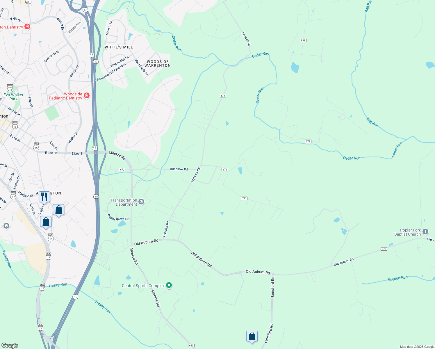 map of restaurants, bars, coffee shops, grocery stores, and more near 8037 Medallion Avenue in Warrenton
