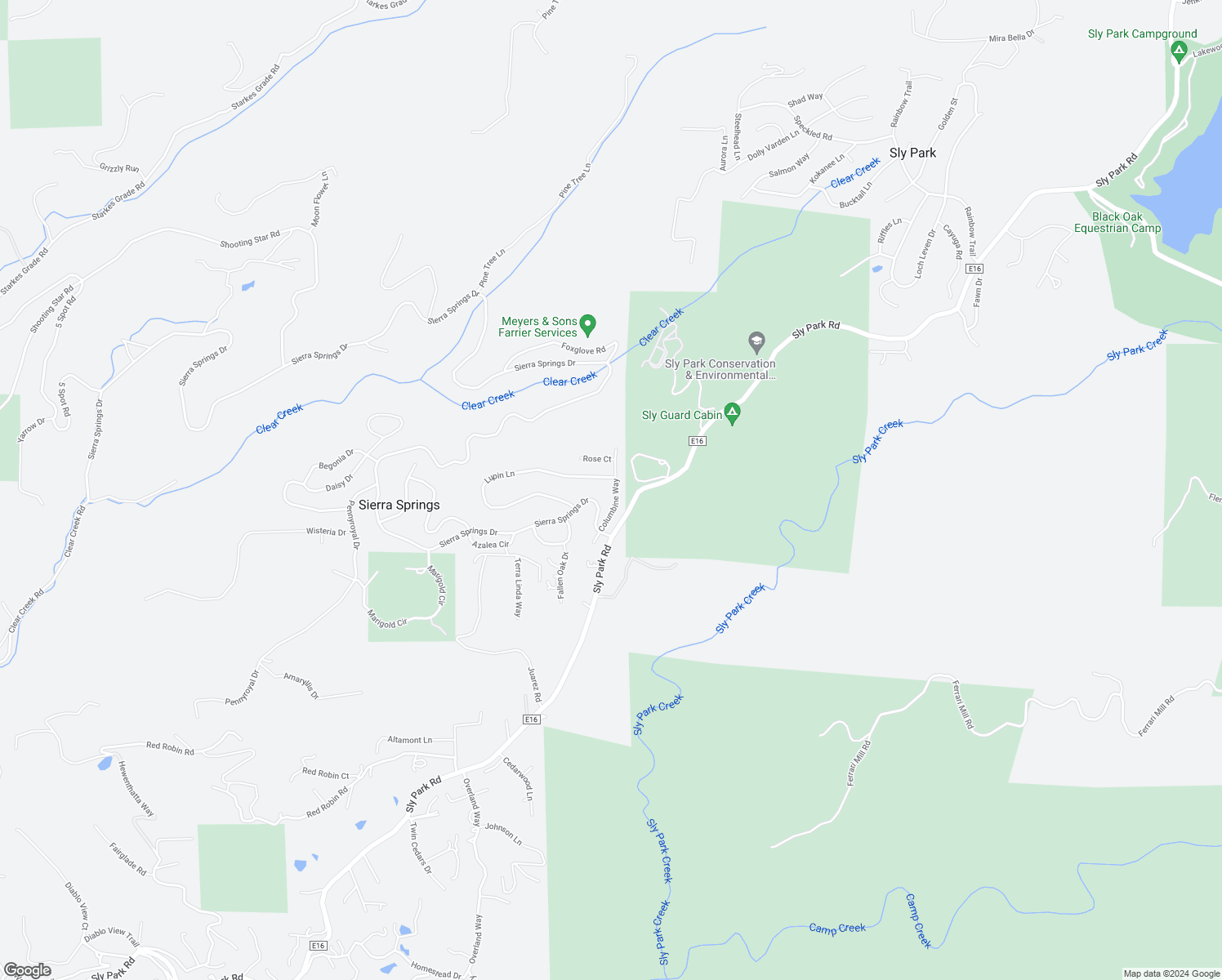 map of restaurants, bars, coffee shops, grocery stores, and more near 5716 Columbine Way in Pollock Pines