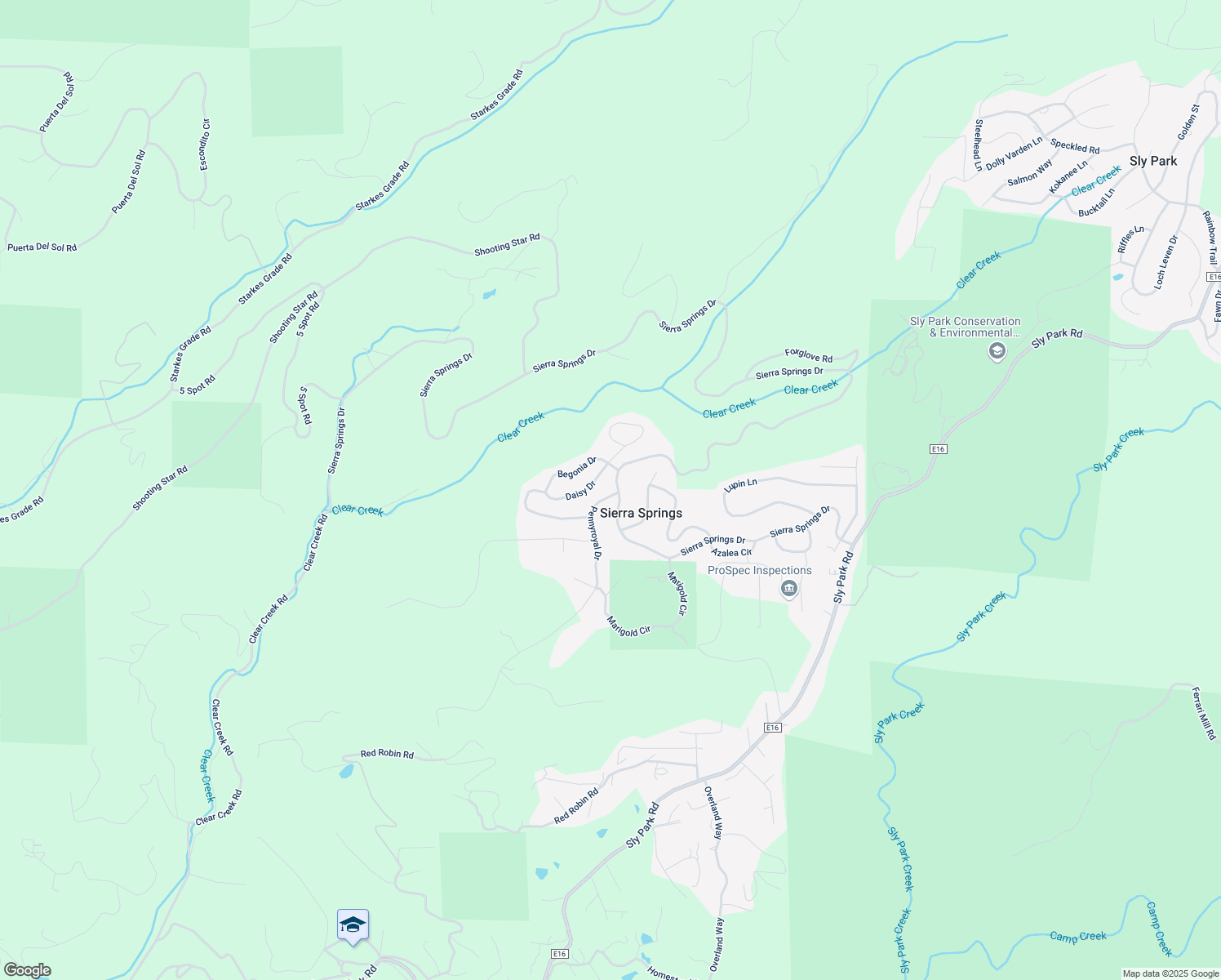 map of restaurants, bars, coffee shops, grocery stores, and more near 5574 Sierra Springs Drive in Pollock Pines