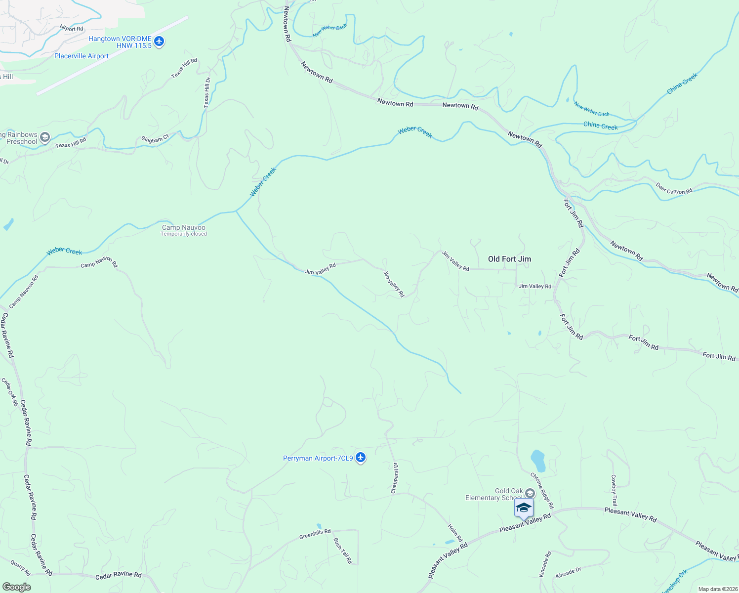 map of restaurants, bars, coffee shops, grocery stores, and more near 2500 Jim Valley Road in Placerville