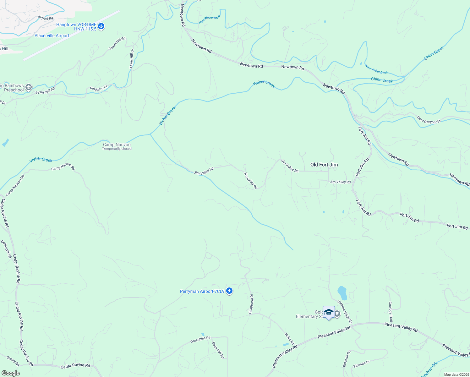 map of restaurants, bars, coffee shops, grocery stores, and more near 2500 Jim Valley Road in Placerville