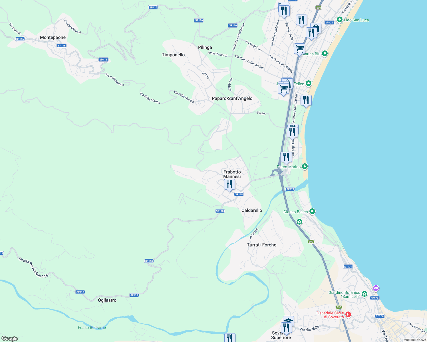 map of restaurants, bars, coffee shops, grocery stores, and more near 5 Via Pietro Verri in Frabotto Mannesi