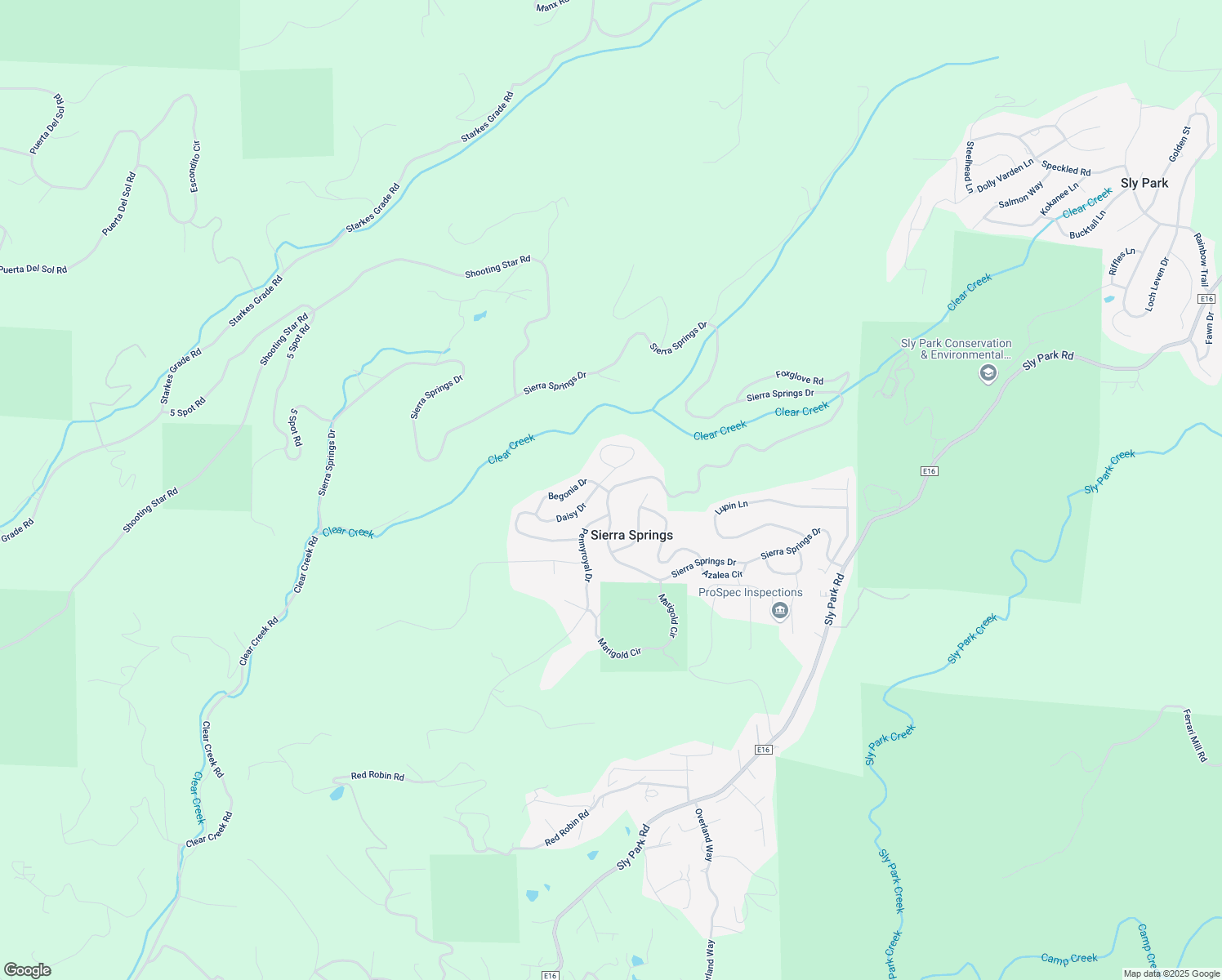 map of restaurants, bars, coffee shops, grocery stores, and more near Sierra Springs Drive in Pollock Pines