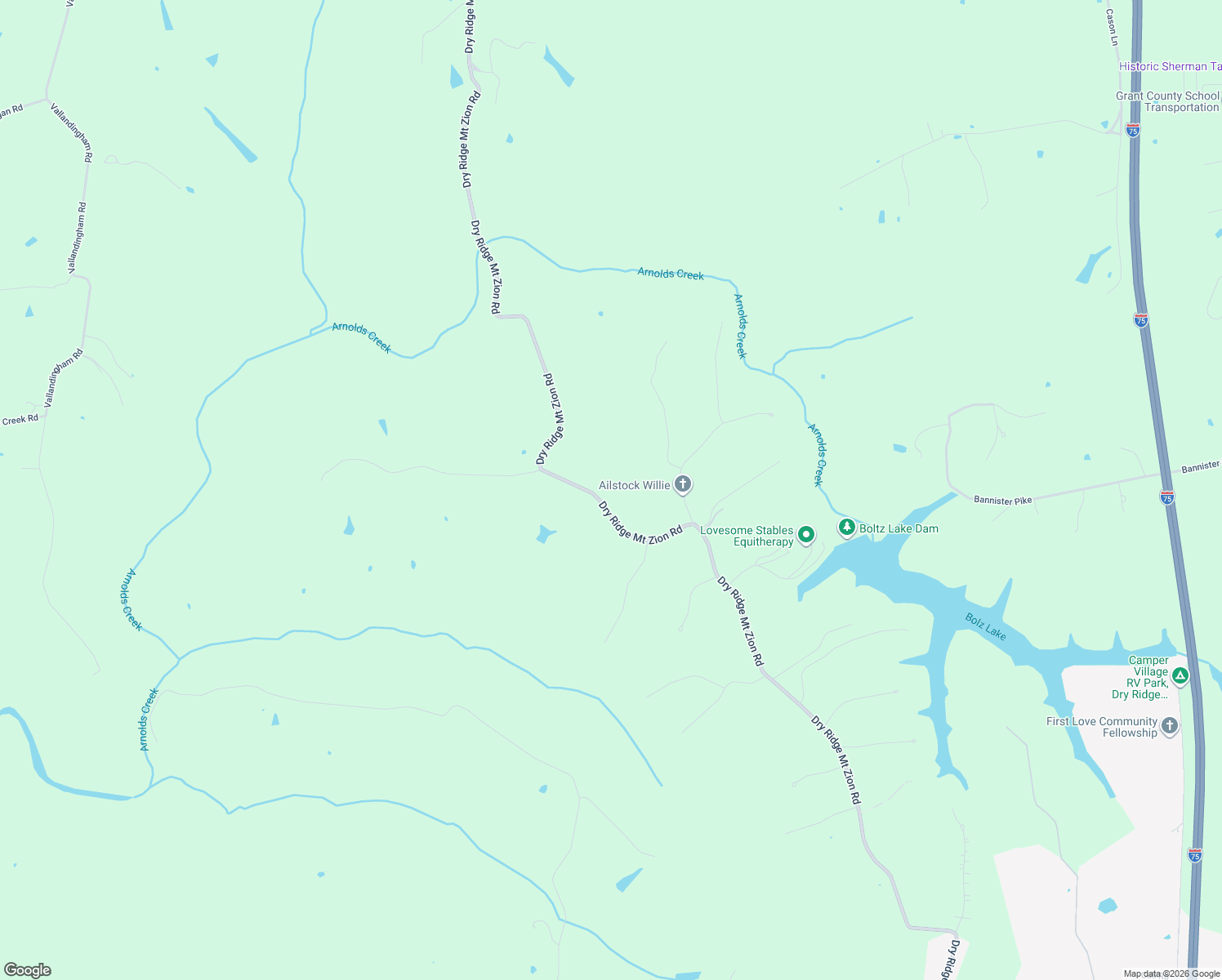 map of restaurants, bars, coffee shops, grocery stores, and more near 2115 Dry Ridge Mount Zion Road in Dry Ridge