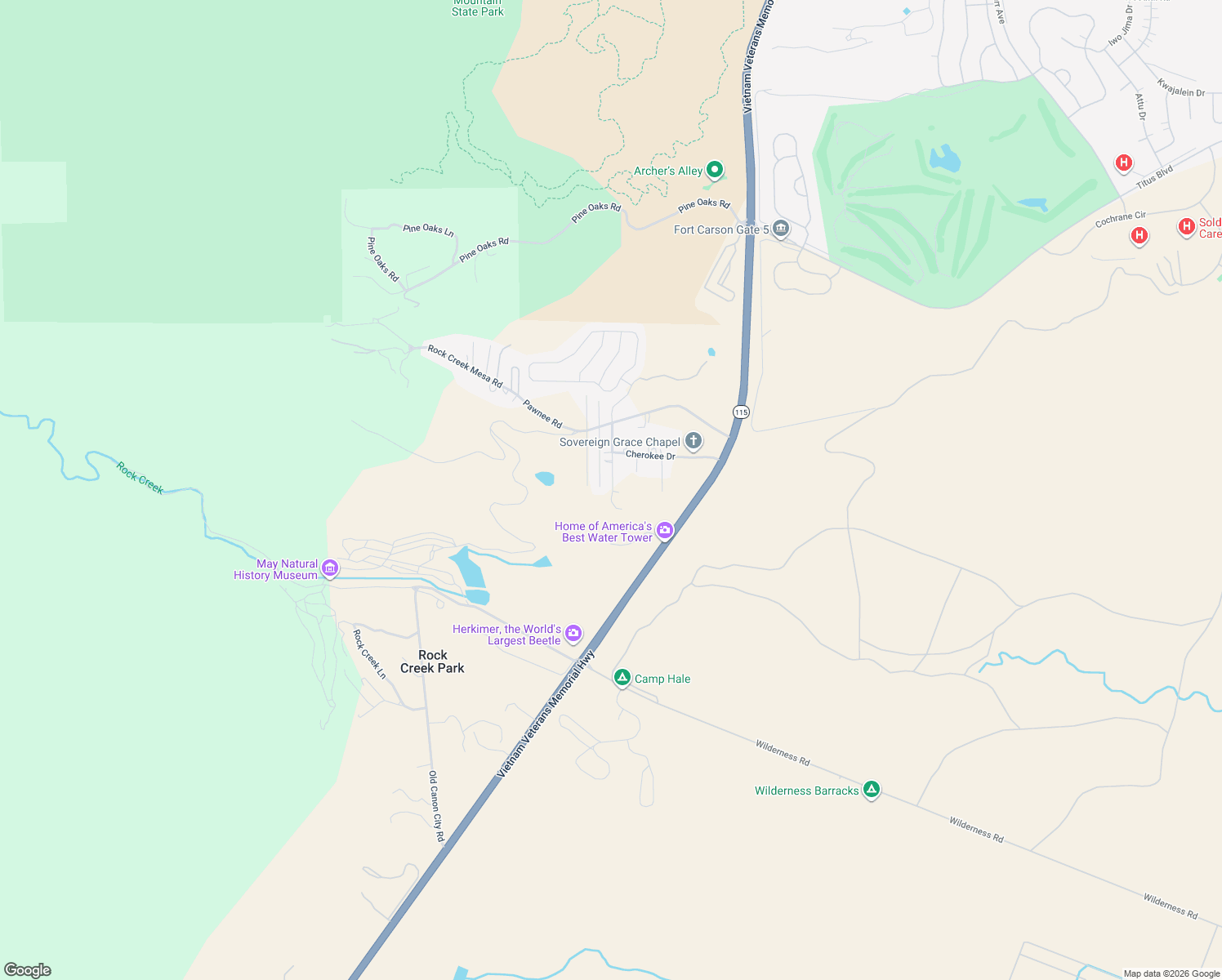 map of restaurants, bars, coffee shops, grocery stores, and more near 8470 Piute Road in Colorado Springs
