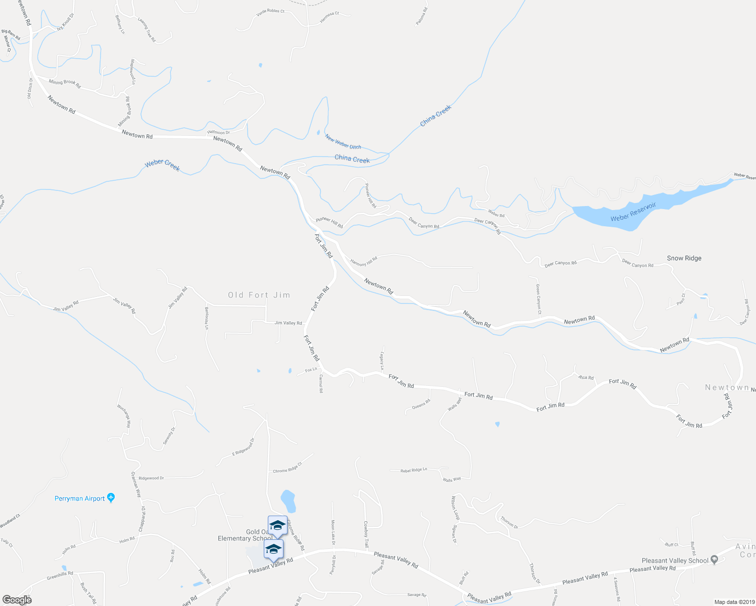 map of restaurants, bars, coffee shops, grocery stores, and more near 2945 Fort Jim Road in Placerville