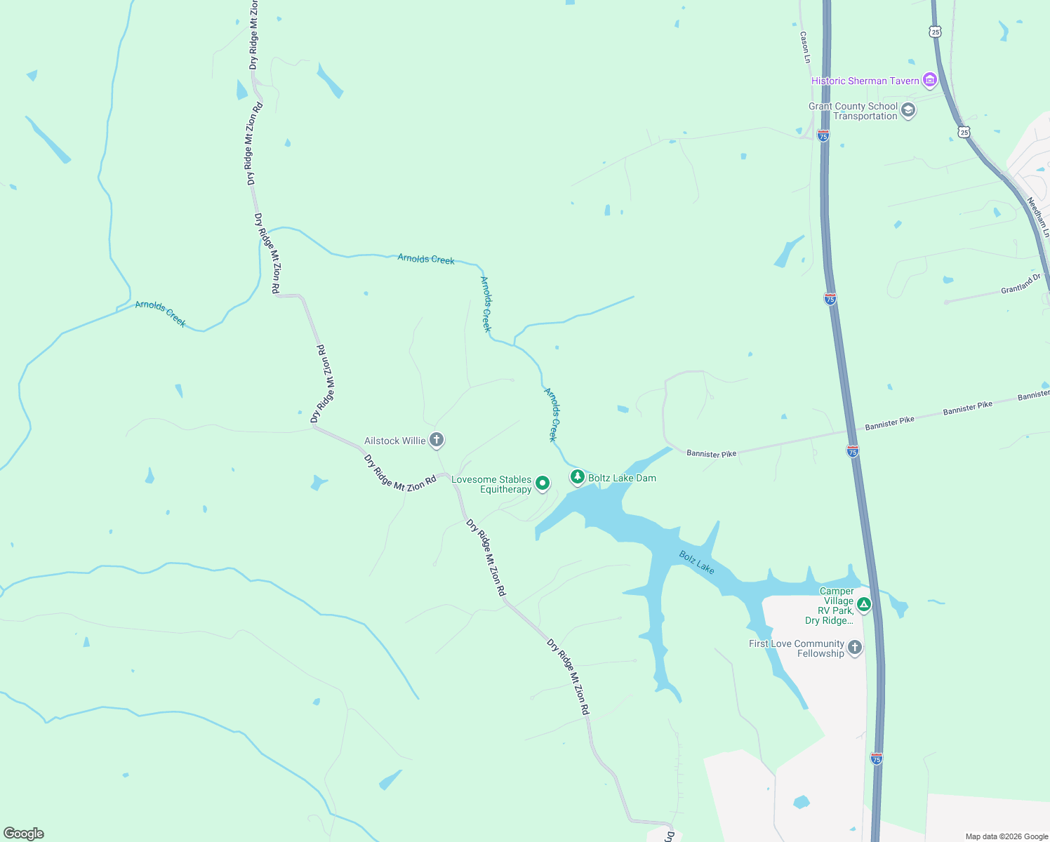 map of restaurants, bars, coffee shops, grocery stores, and more near 1775 Dry Ridge Mount Zion Road in Dry Ridge