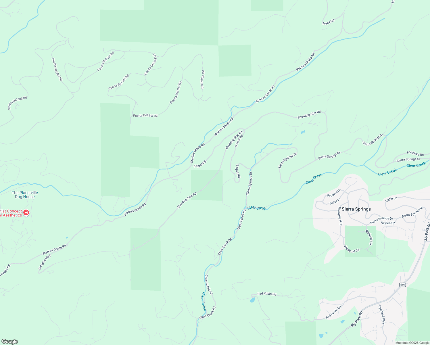map of restaurants, bars, coffee shops, grocery stores, and more near 4975 Shooting Star Road in Pollock Pines