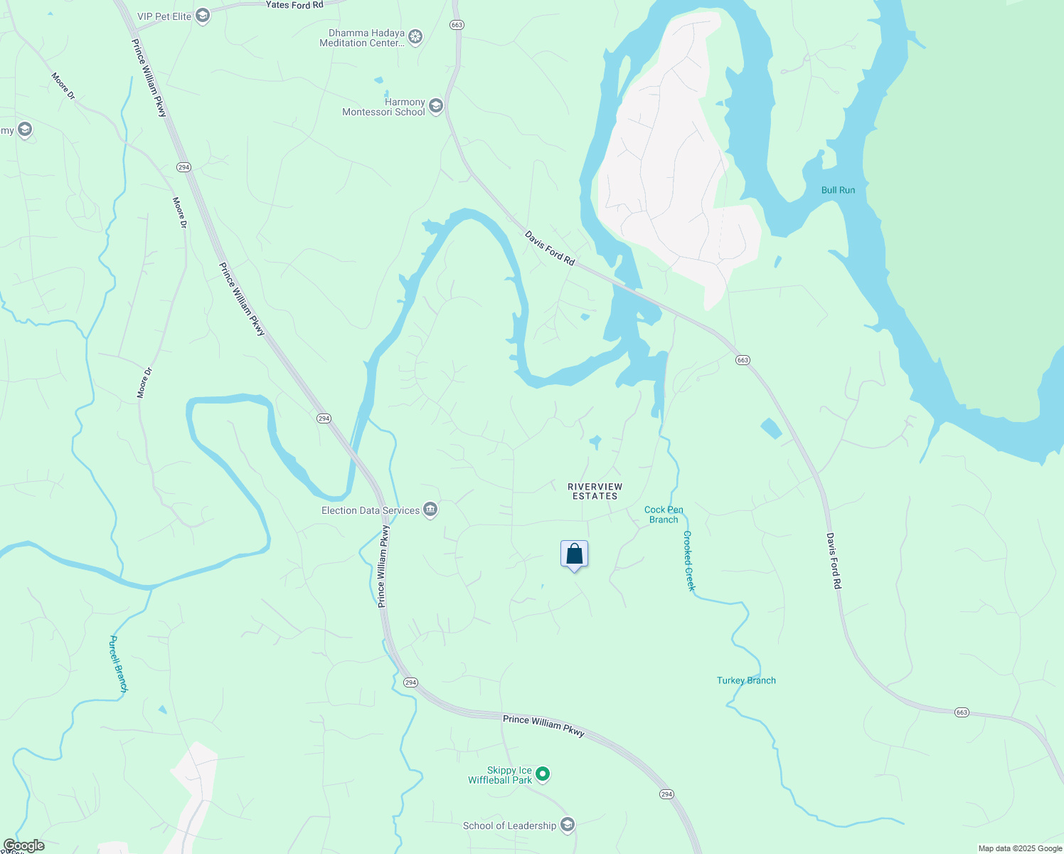 map of restaurants, bars, coffee shops, grocery stores, and more near 6078 Ansley Court in Manassas
