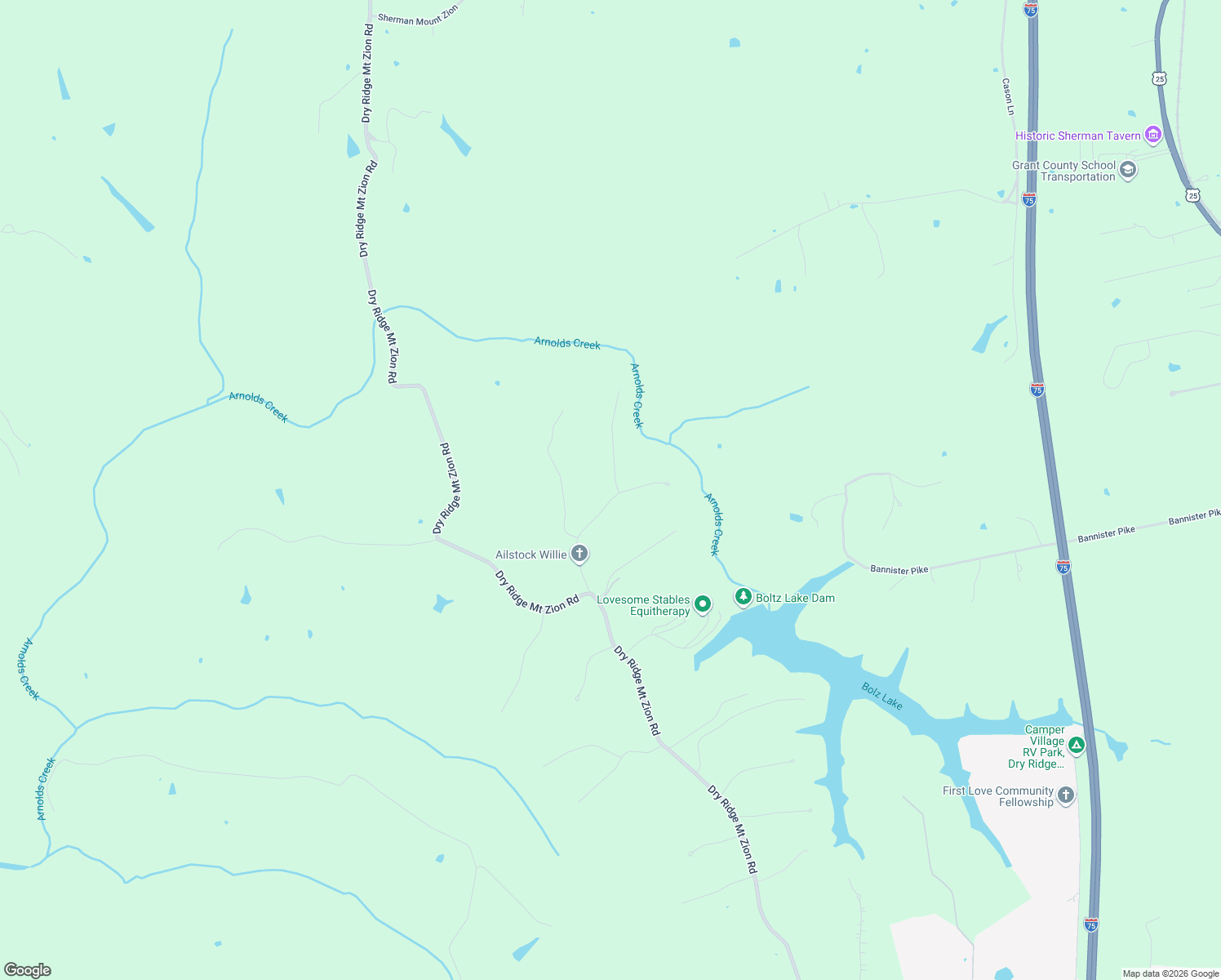 map of restaurants, bars, coffee shops, grocery stores, and more near 190 Lexington Trail in Dry Ridge