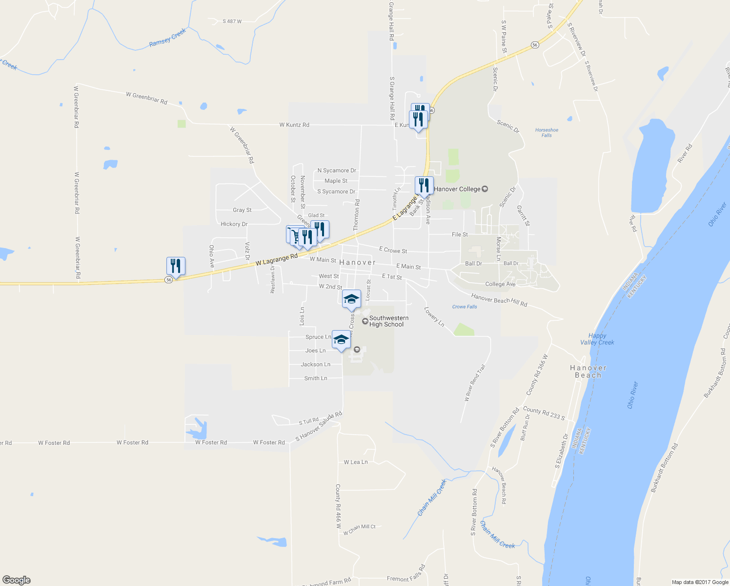 map of restaurants, bars, coffee shops, grocery stores, and more near 100 Locust Street in Hanover