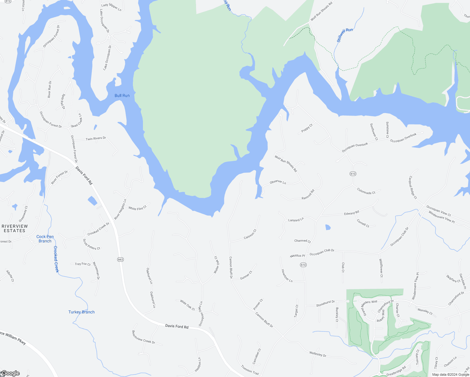 map of restaurants, bars, coffee shops, grocery stores, and more near 5143 Cannon Bluff Drive in Woodbridge