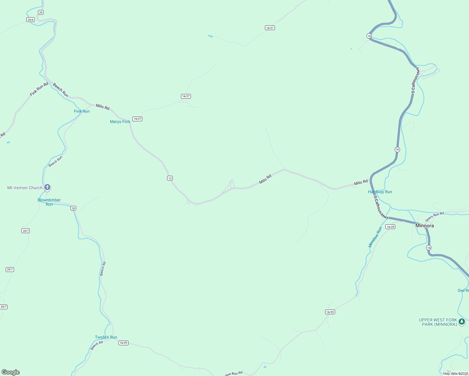 map of restaurants, bars, coffee shops, grocery stores, and more near Milo Road in Calhoun County
