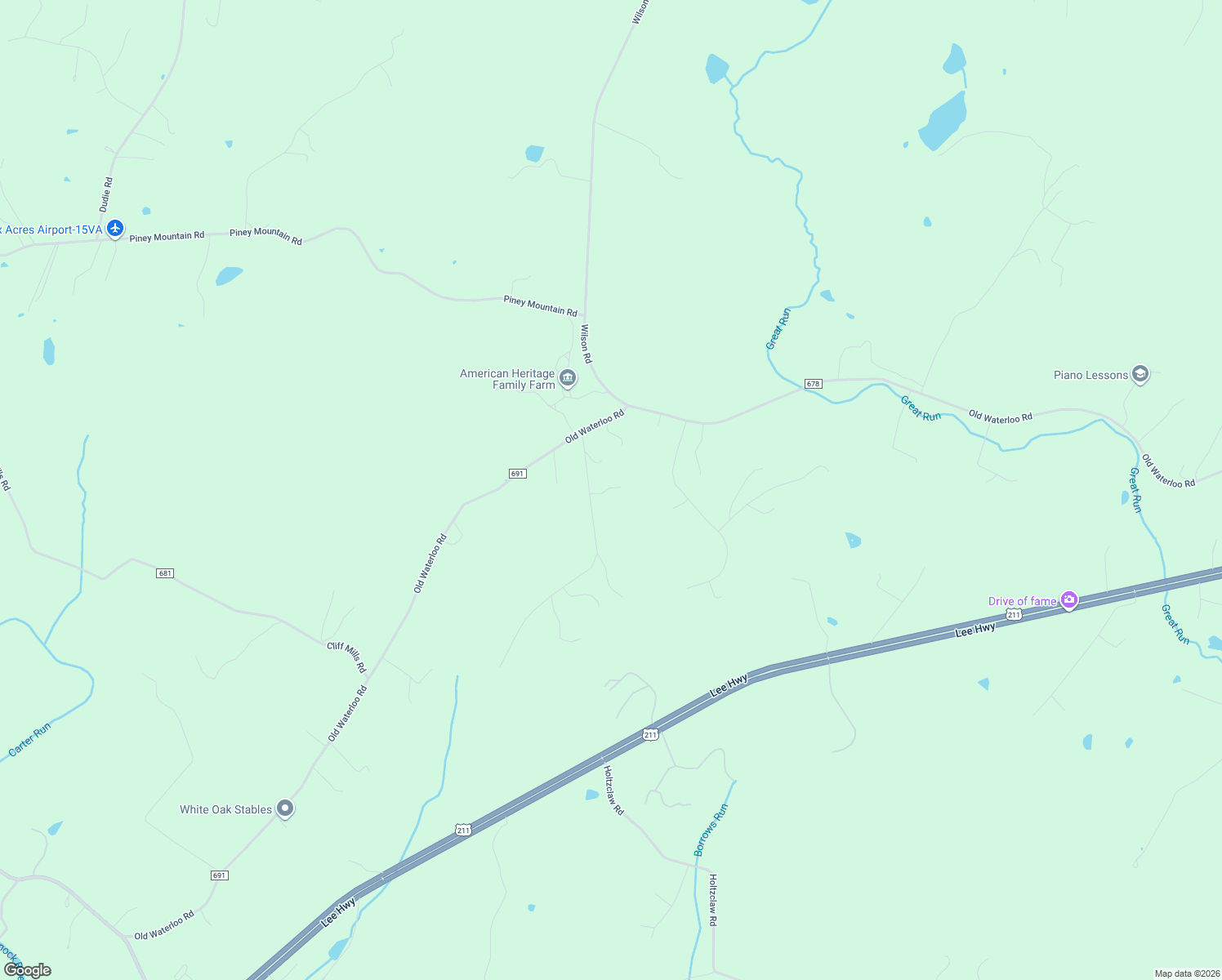 map of restaurants, bars, coffee shops, grocery stores, and more near 7659 Waterloo Farm Rd in Warrenton