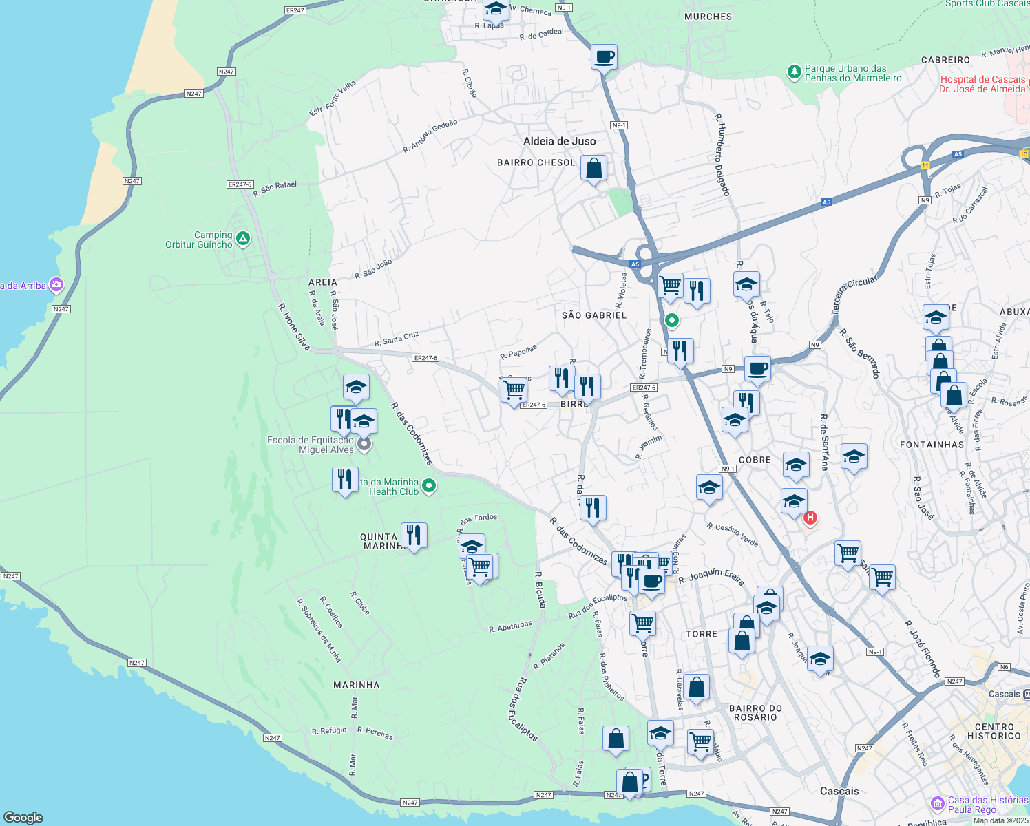 map of restaurants, bars, coffee shops, grocery stores, and more near in Lisbon