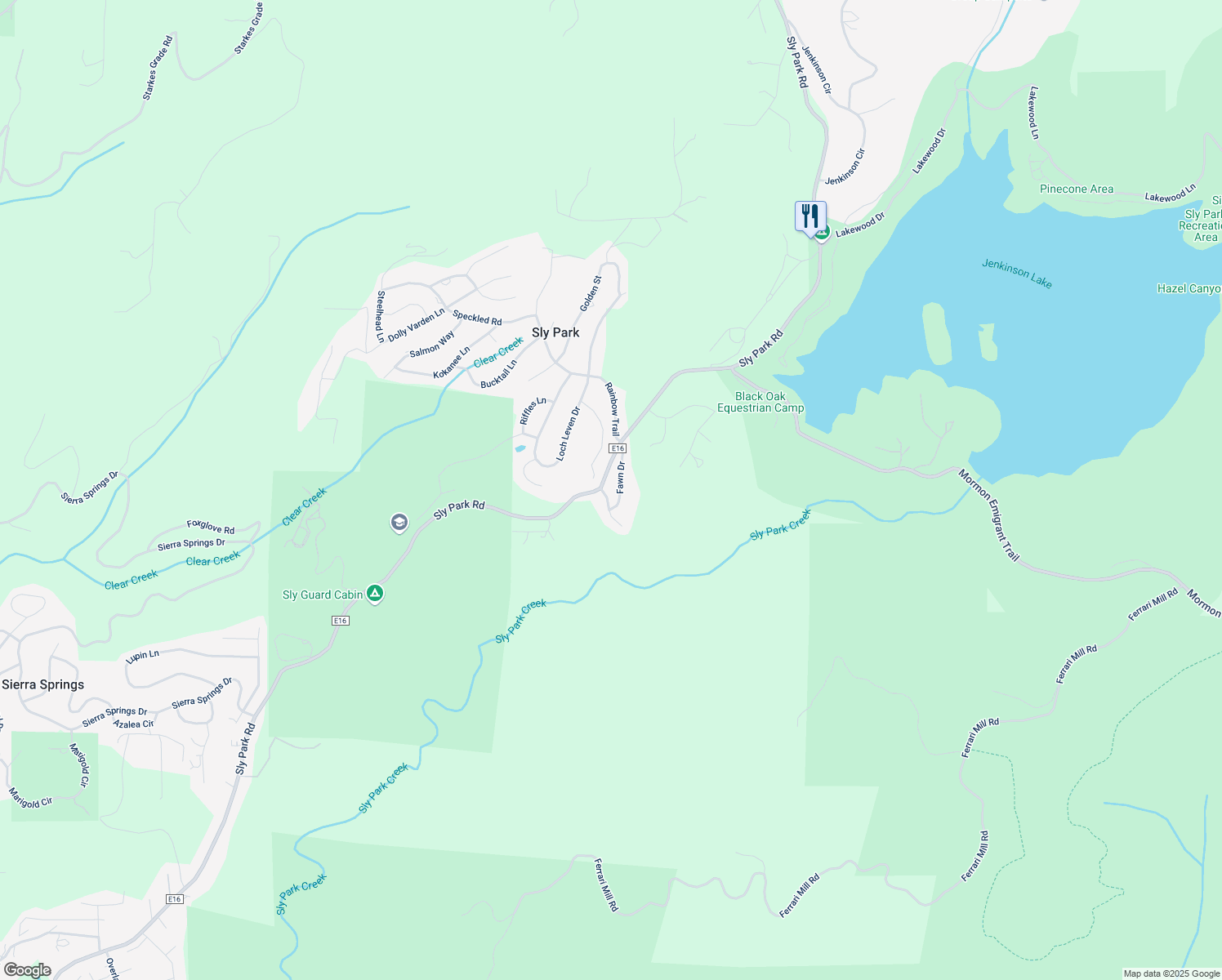 map of restaurants, bars, coffee shops, grocery stores, and more near 5217 Doe View Place in Pollock Pines