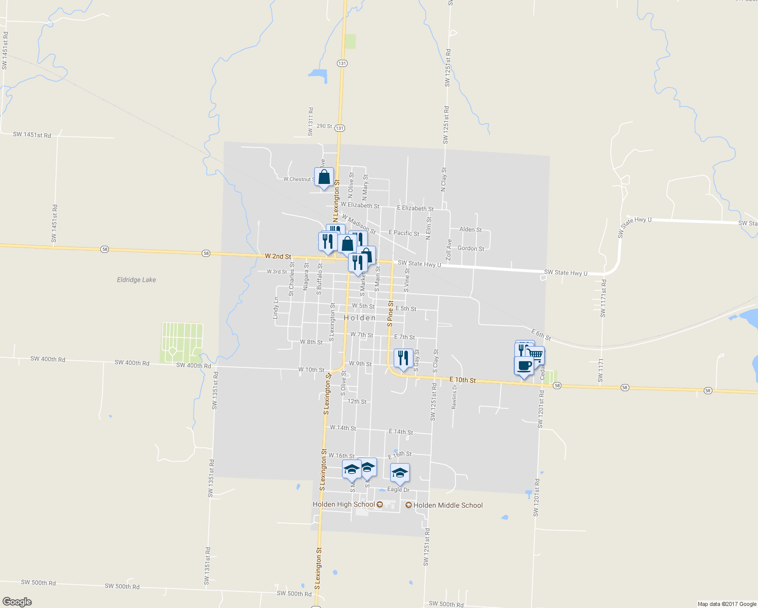 map of restaurants, bars, coffee shops, grocery stores, and more near 407 South Main Street in Holden