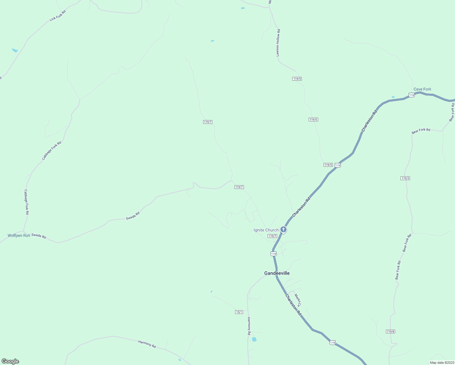 map of restaurants, bars, coffee shops, grocery stores, and more near 193 Swede Road in Gandeeville
