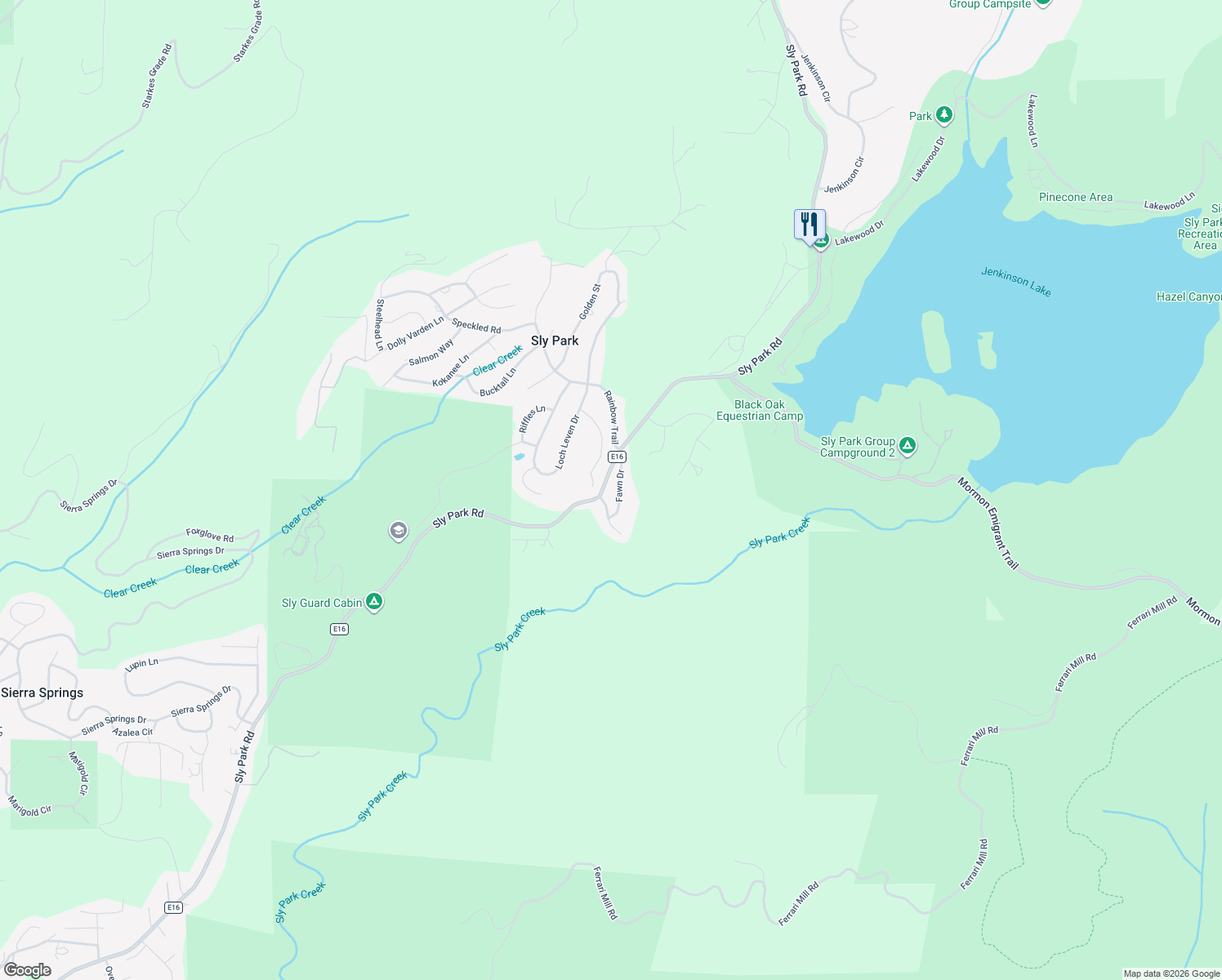 map of restaurants, bars, coffee shops, grocery stores, and more near 5217 Doe View Place in Pollock Pines