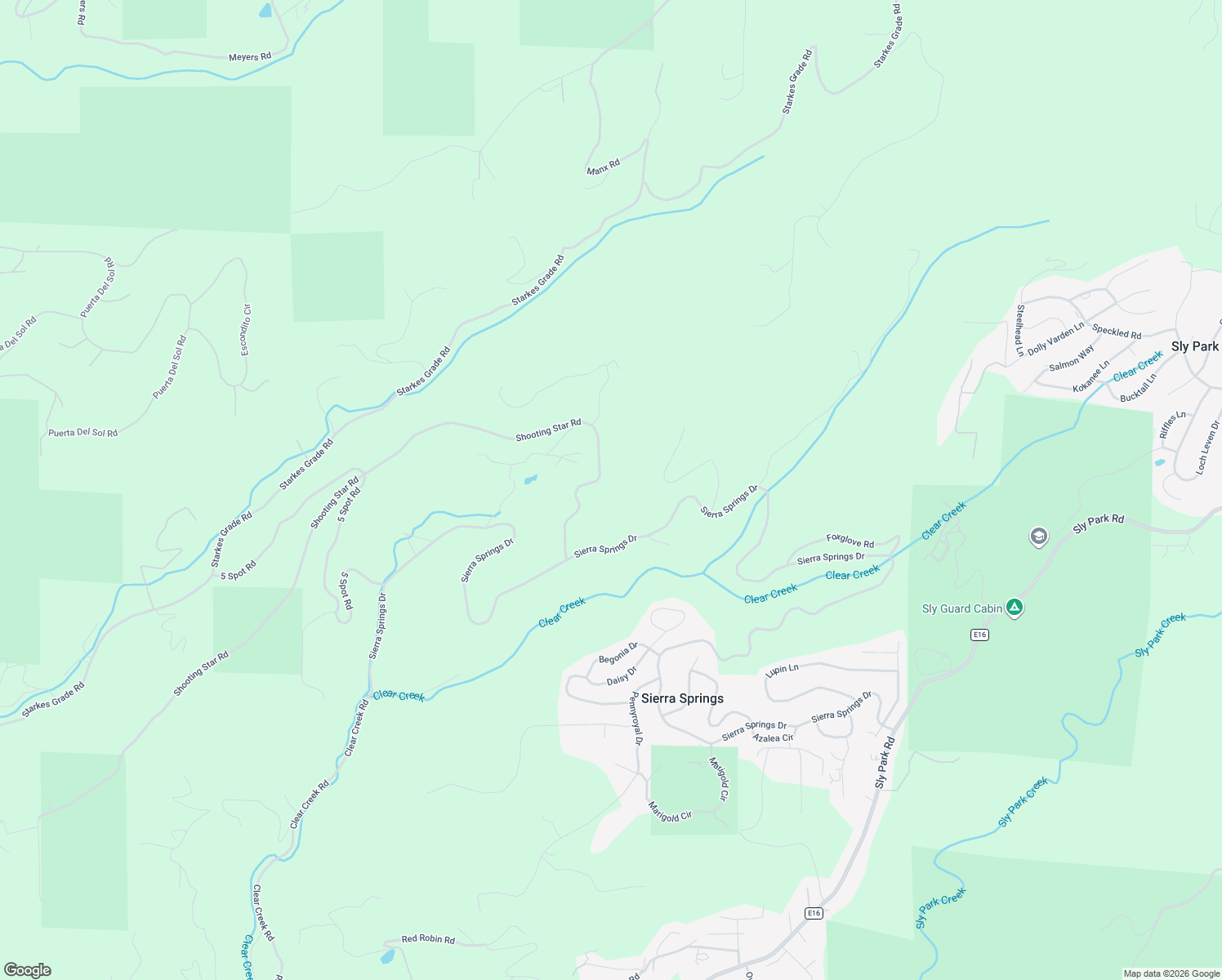 map of restaurants, bars, coffee shops, grocery stores, and more near 5535 Shooting Star Road in Pollock Pines