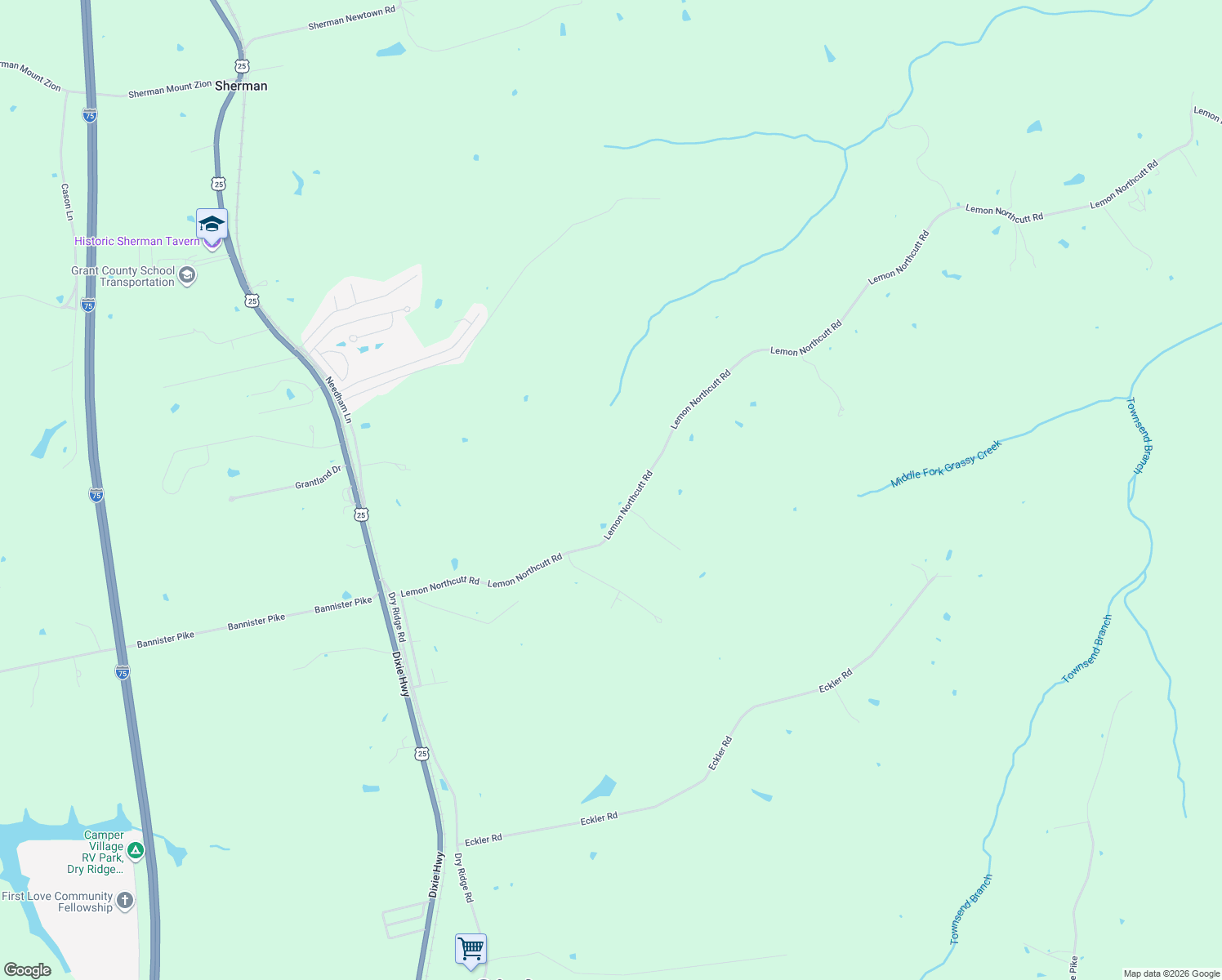 map of restaurants, bars, coffee shops, grocery stores, and more near 945 Lemon Northcutt Road in Dry Ridge