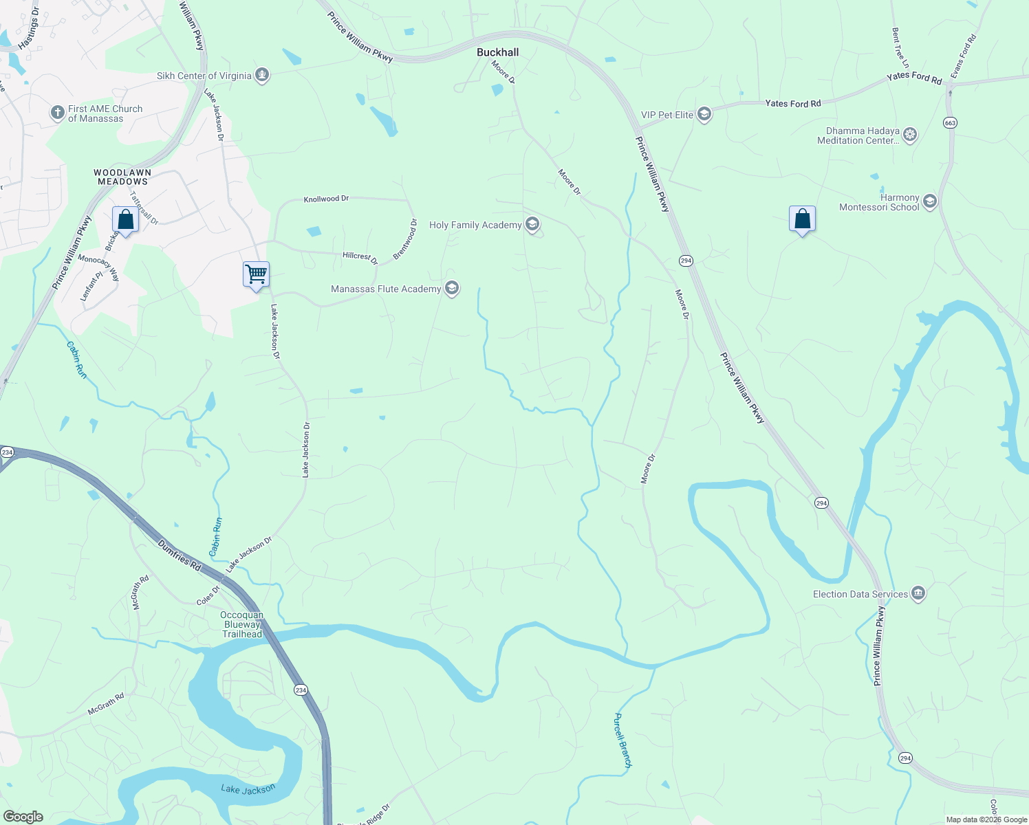 map of restaurants, bars, coffee shops, grocery stores, and more near 11000 Timberview Drive in Manassas