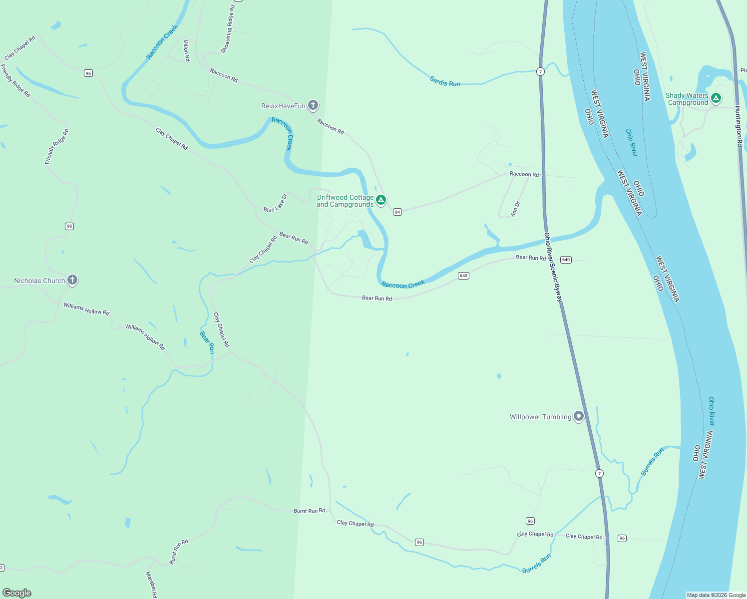 map of restaurants, bars, coffee shops, grocery stores, and more near 843 Bear Run Road in Gallipolis