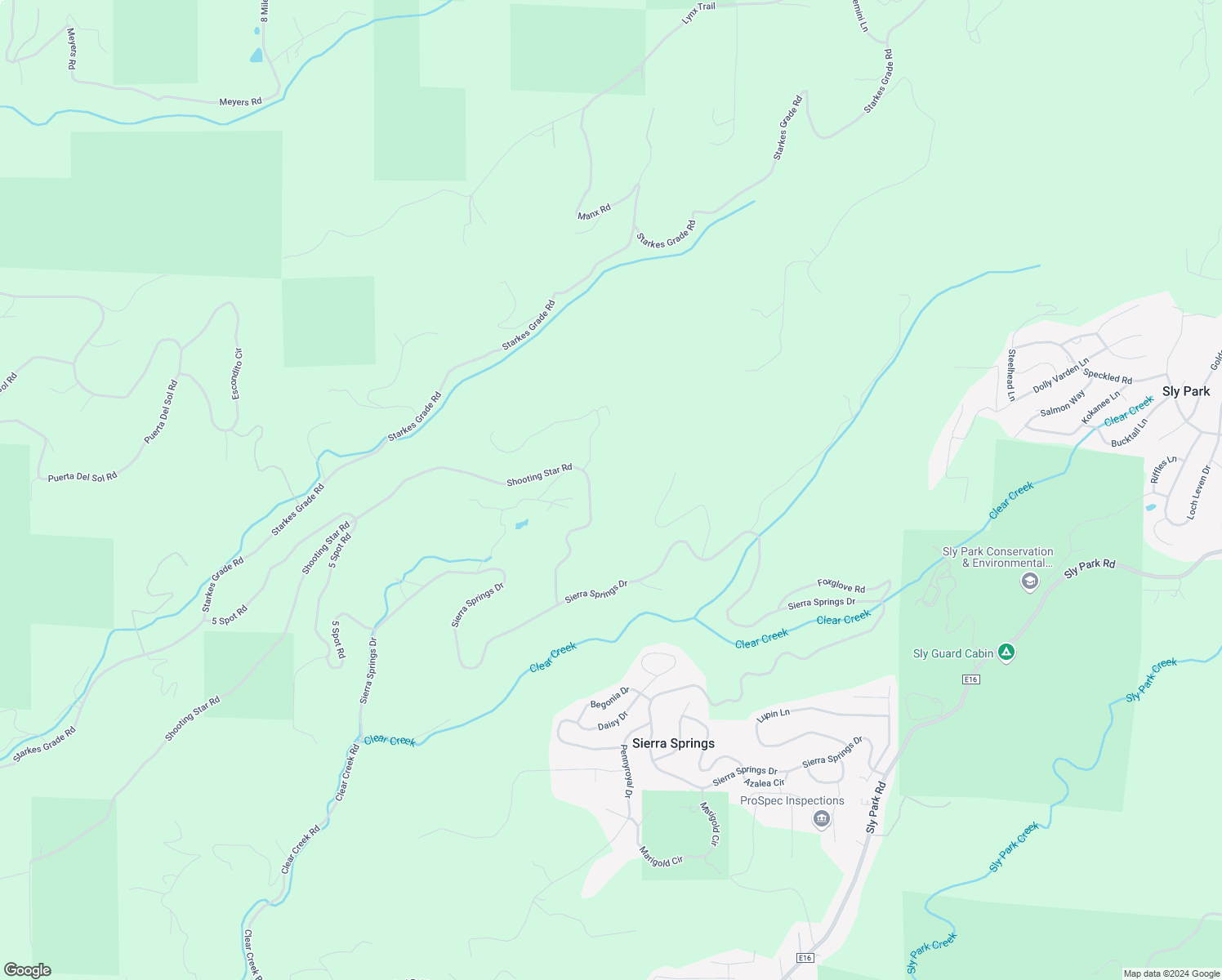 map of restaurants, bars, coffee shops, grocery stores, and more near 5461 Shooting Star Road in Pollock Pines