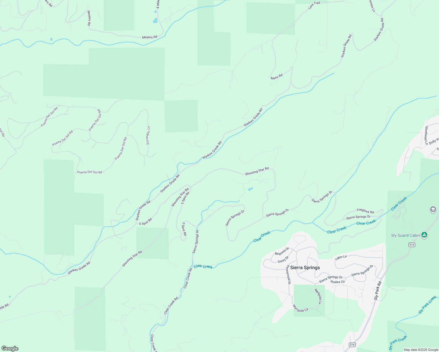 map of restaurants, bars, coffee shops, grocery stores, and more near 5271 Shooting Star Road in Pollock Pines