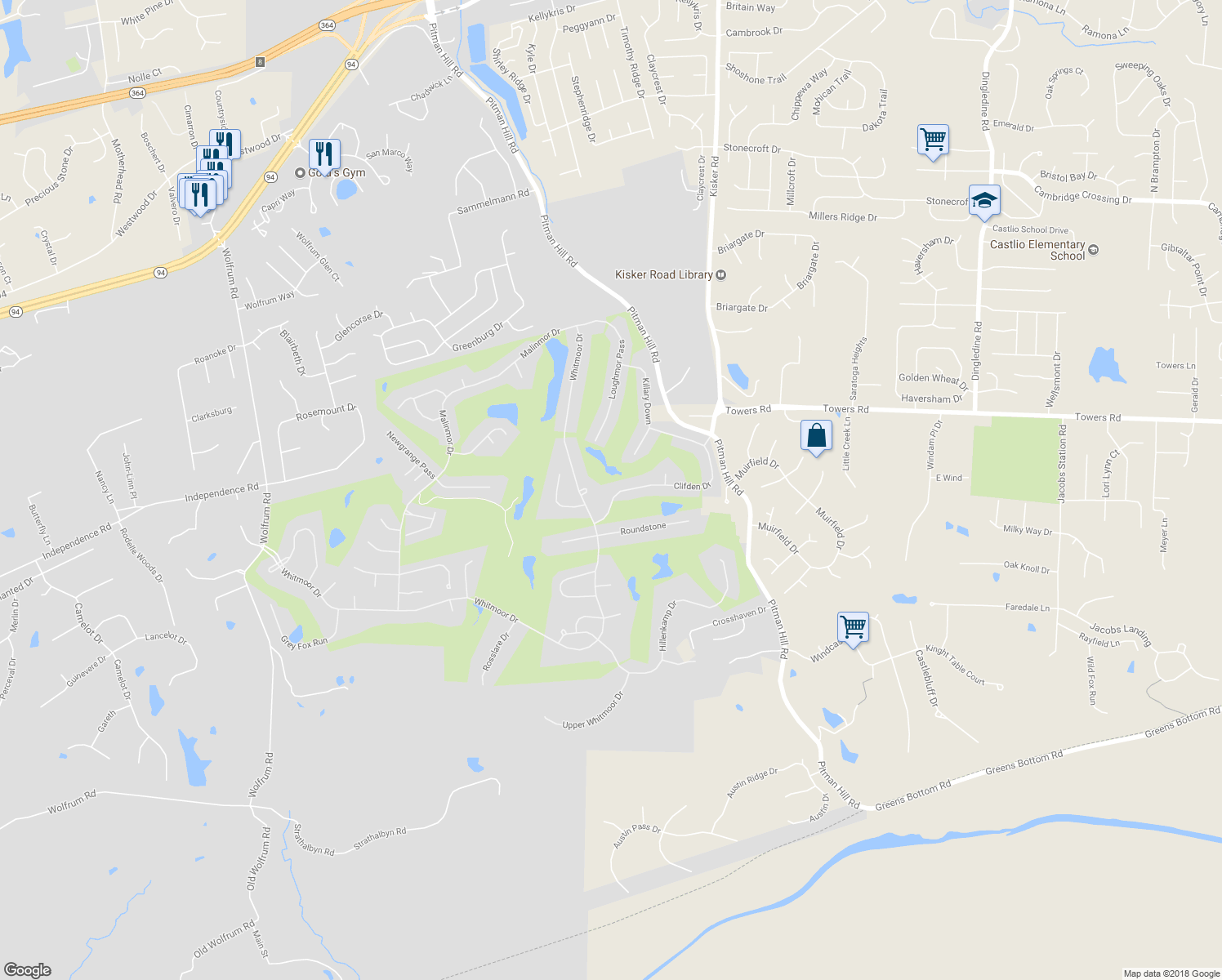 map of restaurants, bars, coffee shops, grocery stores, and more near 686 Clifden Drive in Weldon Spring
