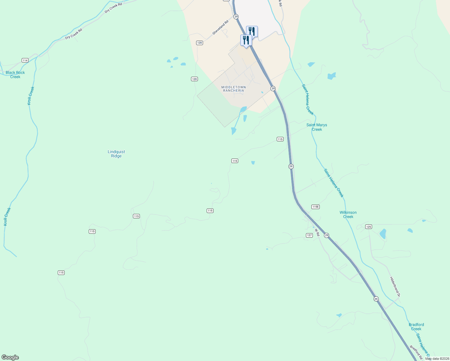 map of restaurants, bars, coffee shops, grocery stores, and more near 15306 Western Mine Road in Middletown