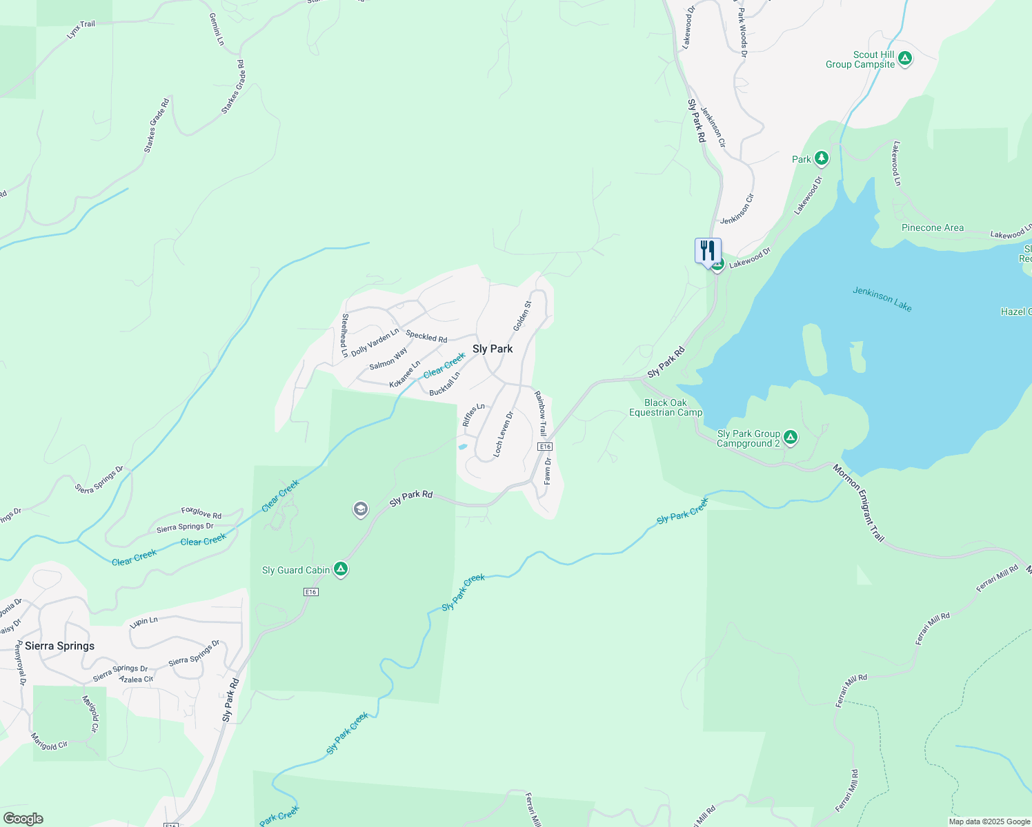 map of restaurants, bars, coffee shops, grocery stores, and more near 5085 Loch Leven Drive in Pollock Pines