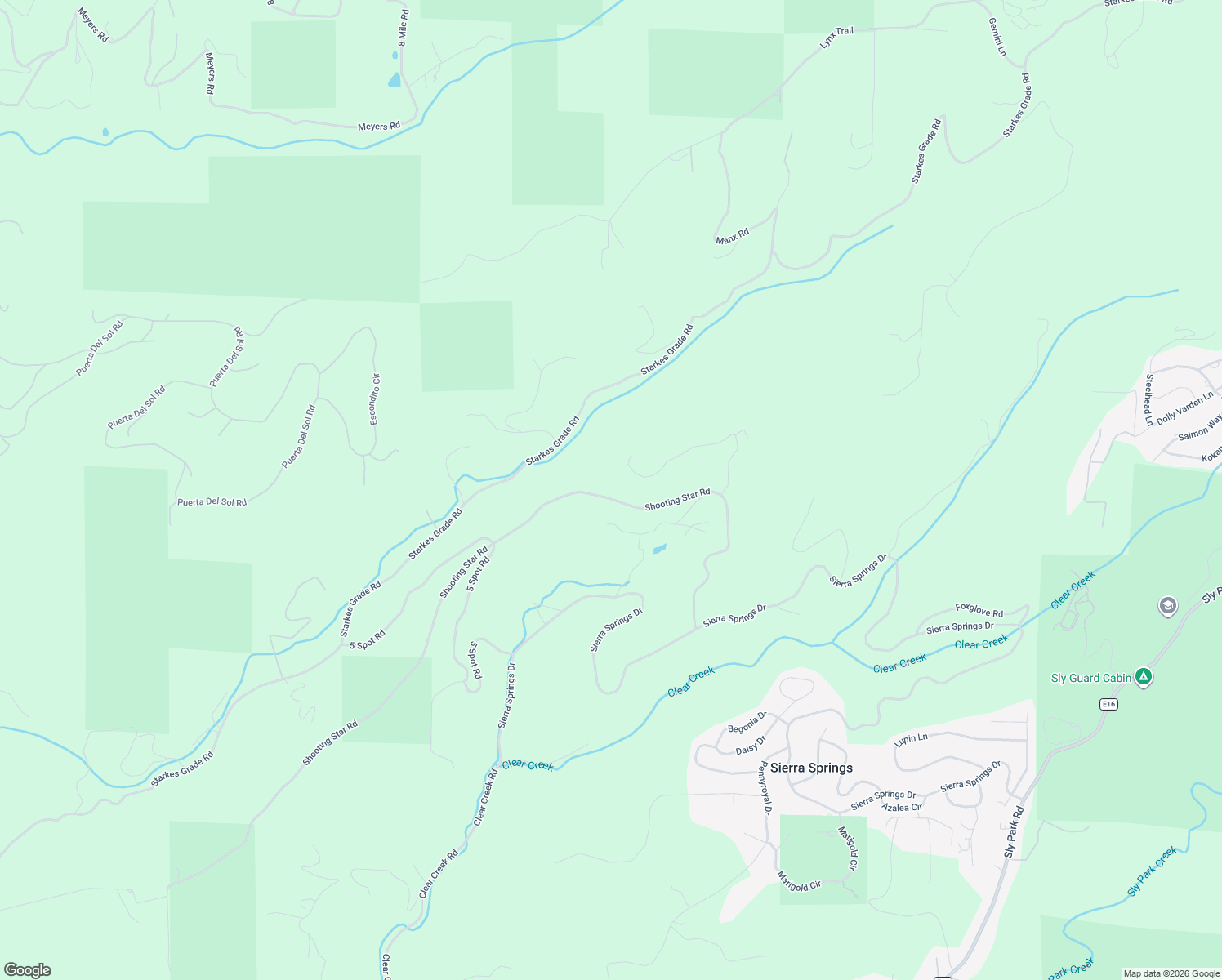 map of restaurants, bars, coffee shops, grocery stores, and more near 5301 Shooting Star Road in Pollock Pines