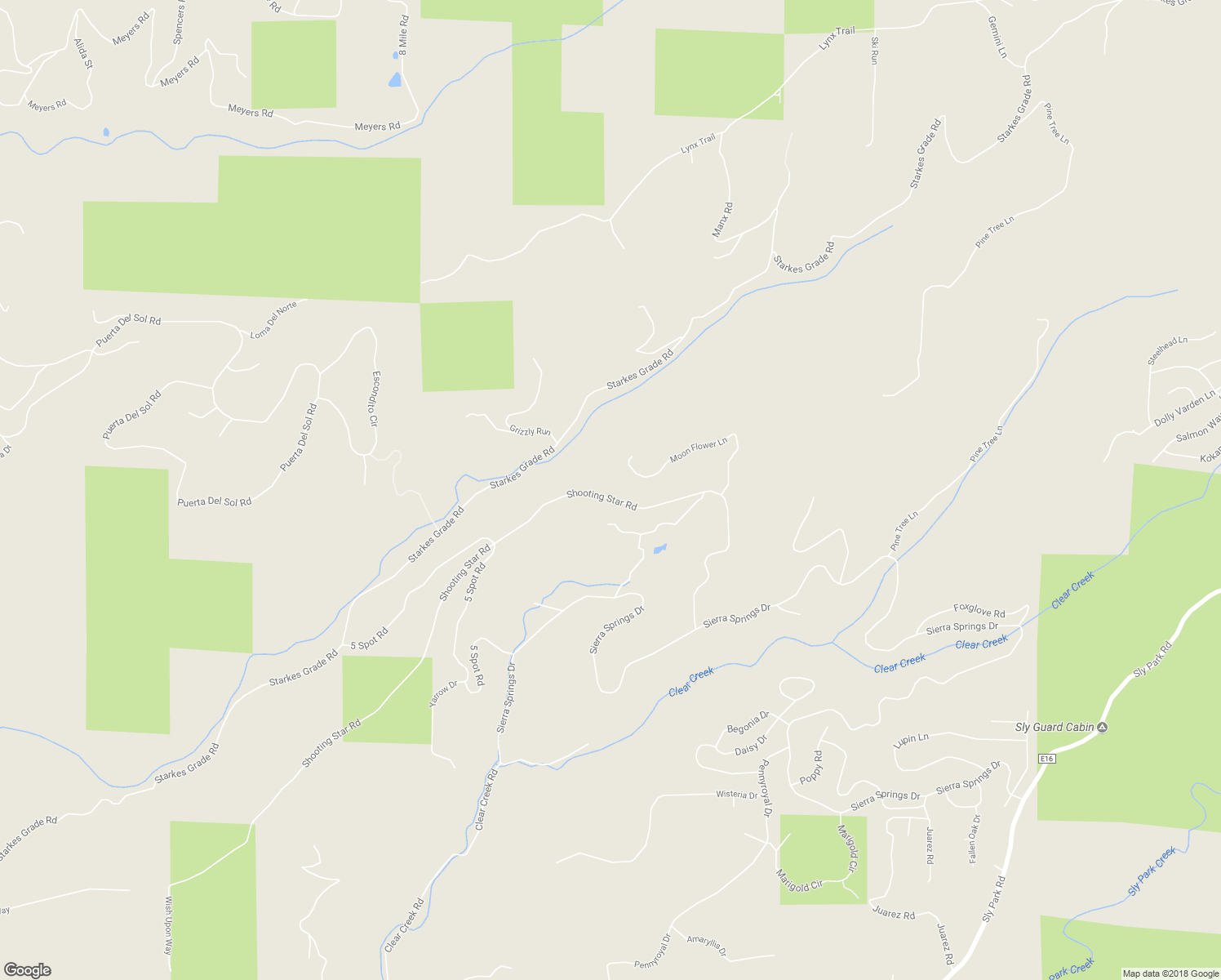 map of restaurants, bars, coffee shops, grocery stores, and more near 5301 Shooting Star Road in Pollock Pines