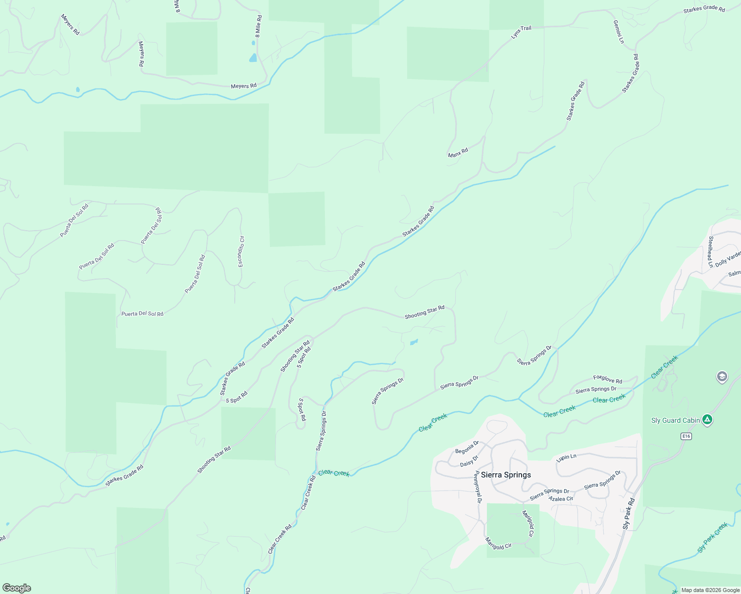 map of restaurants, bars, coffee shops, grocery stores, and more near 5271 Shooting Star Road in Pollock Pines