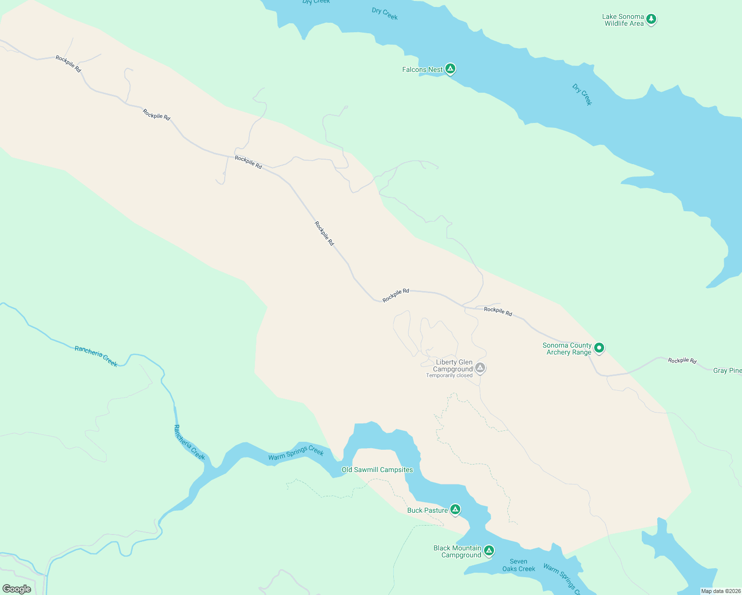map of restaurants, bars, coffee shops, grocery stores, and more near 14220-14300 Rockpile Road in Geyserville