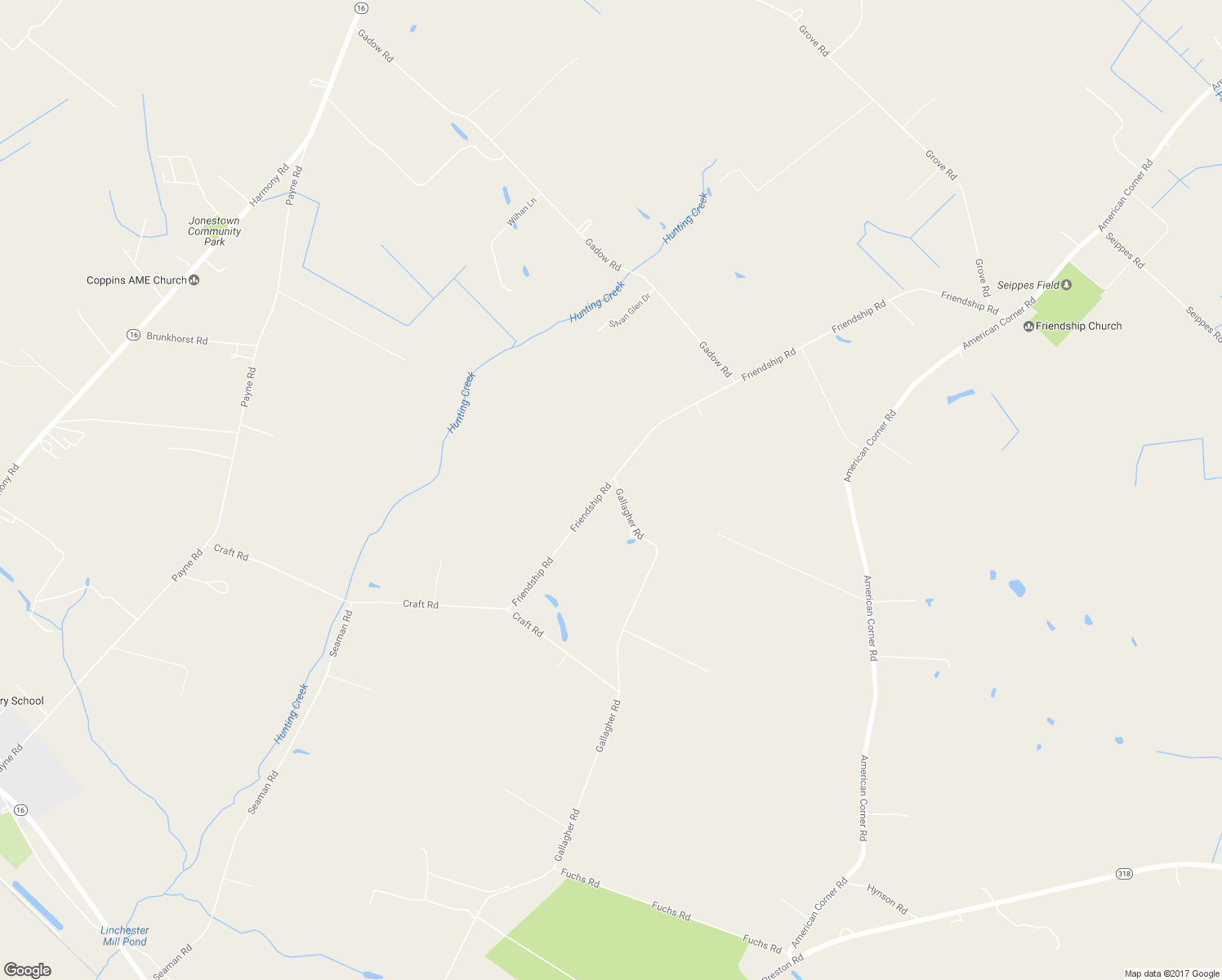 map of restaurants, bars, coffee shops, grocery stores, and more near 24111 Friendship Road in Preston