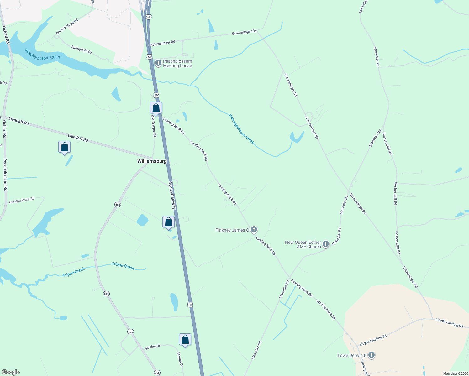 map of restaurants, bars, coffee shops, grocery stores, and more near 6210 Holly Oak Road North in Easton